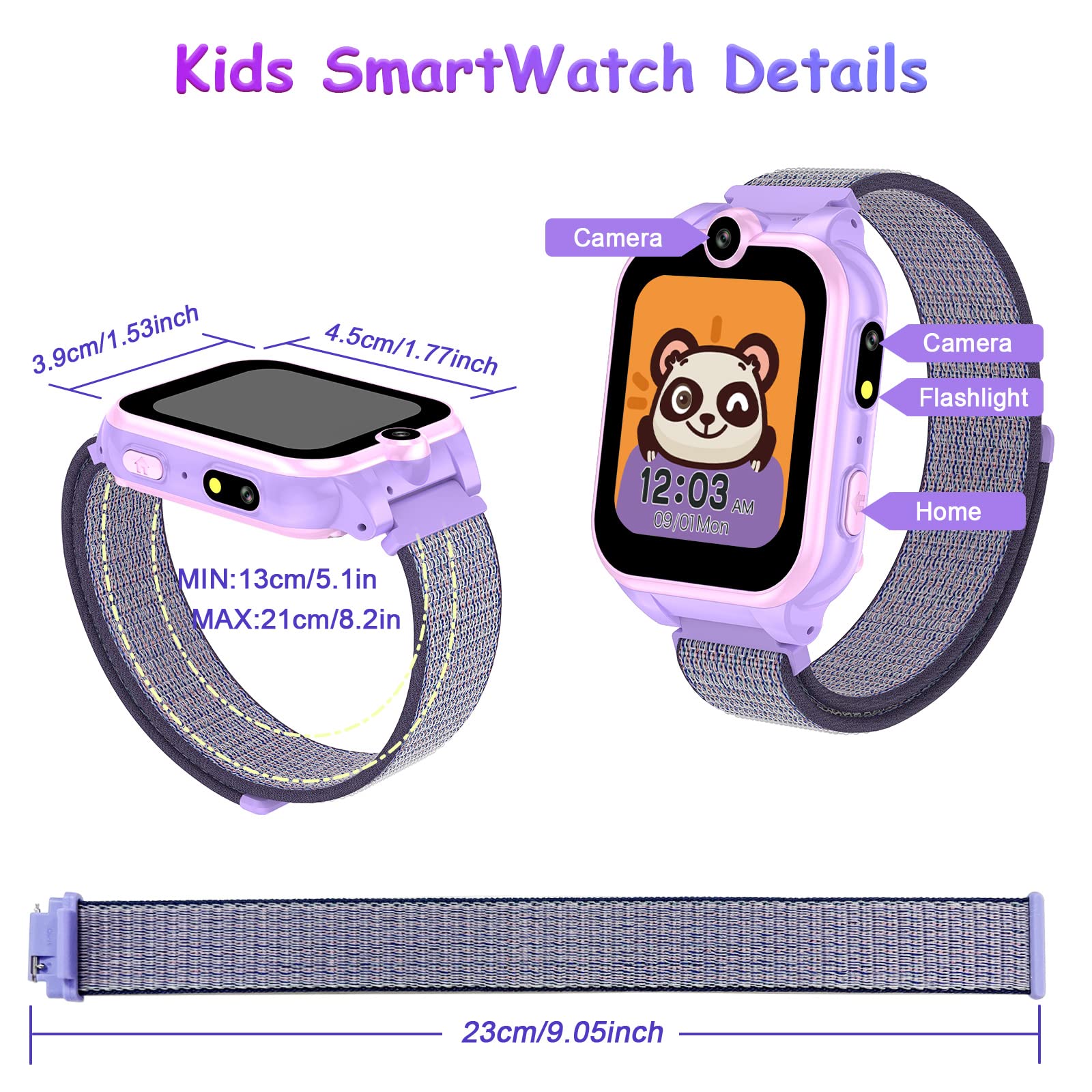 PTHTECHUS Jeux Montre Connectée Enfant - Téléphone Intelligente Appel bidirectionnel Musique mp3 Double caméra podomètre vidéo SOS Livre Audio MP4 Cadeau garçon Fille 4-12 Ans (XA16 GMP Purple-SAI)