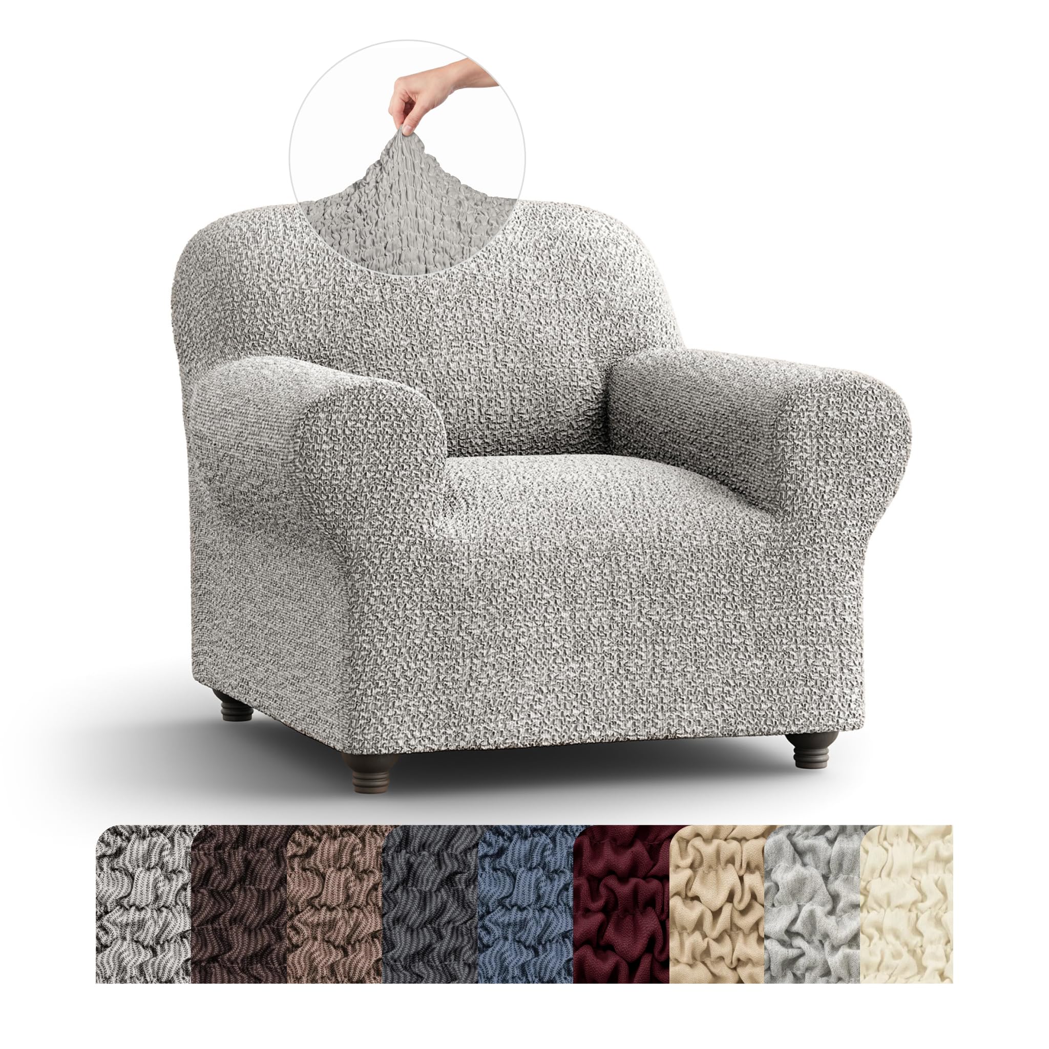 PAULATO BY GA.I.CO. Stretch Armchair Cover - Sofa Slipcover - Loveseat Slipcover - 1-Piece Form Fit Washable Protector for Pet - Mille Righe Collection - Grey (21"-39" Wide)