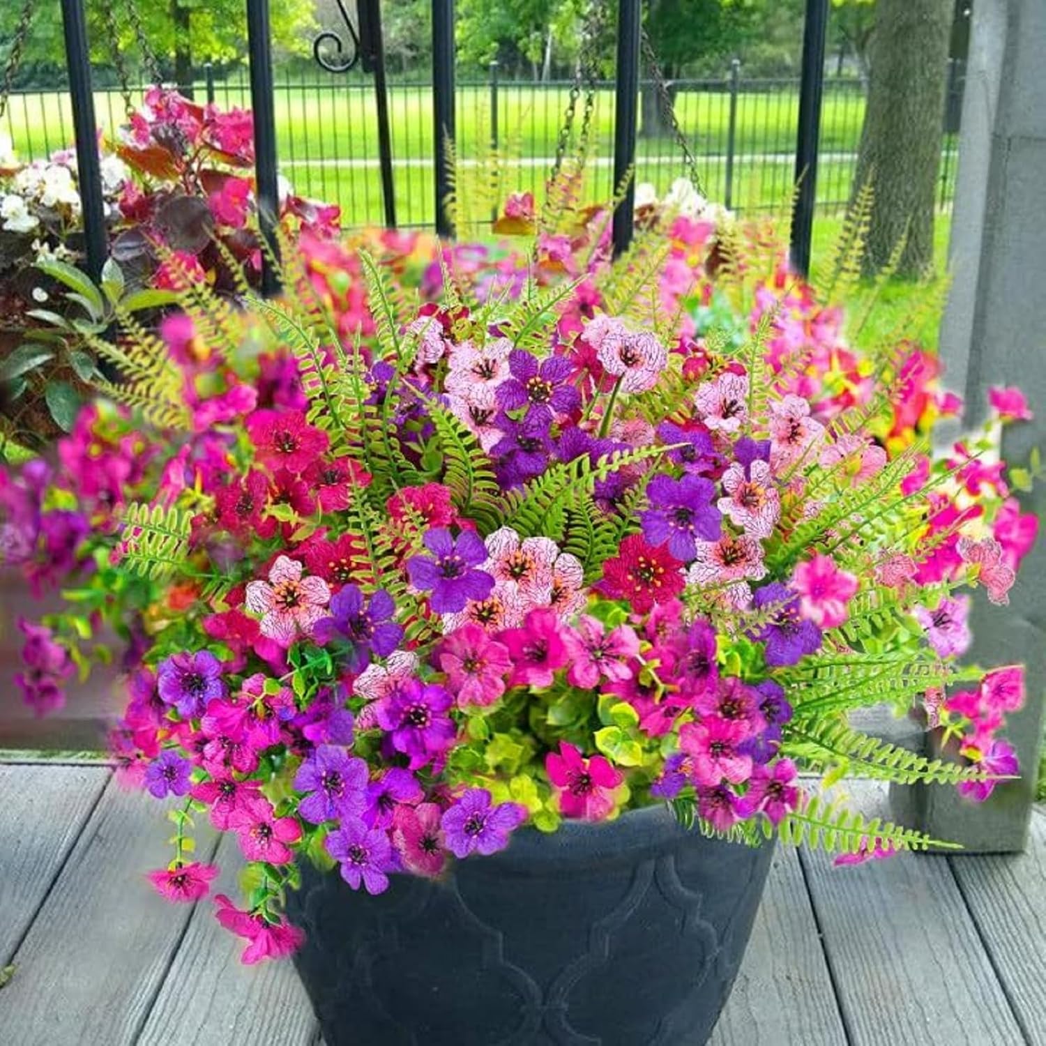 Yastouay 12 Bundles Artificial Flowers for Outdoors, UV Resistant Artificial Outdoor Flowers No Fade Fake Outdoor Flowers Plants for Garden Porch Window Box Pot Planters Decor (Mixing+Fern A)