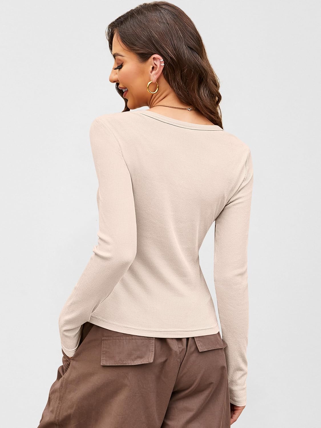 ANRABESS Women Long Sleeve Button Down Shirts Ribbed Knit Slim Fitted Crop Tops 2026 Fall Y2K Dressy Casual Trendy Outfits - Image 5