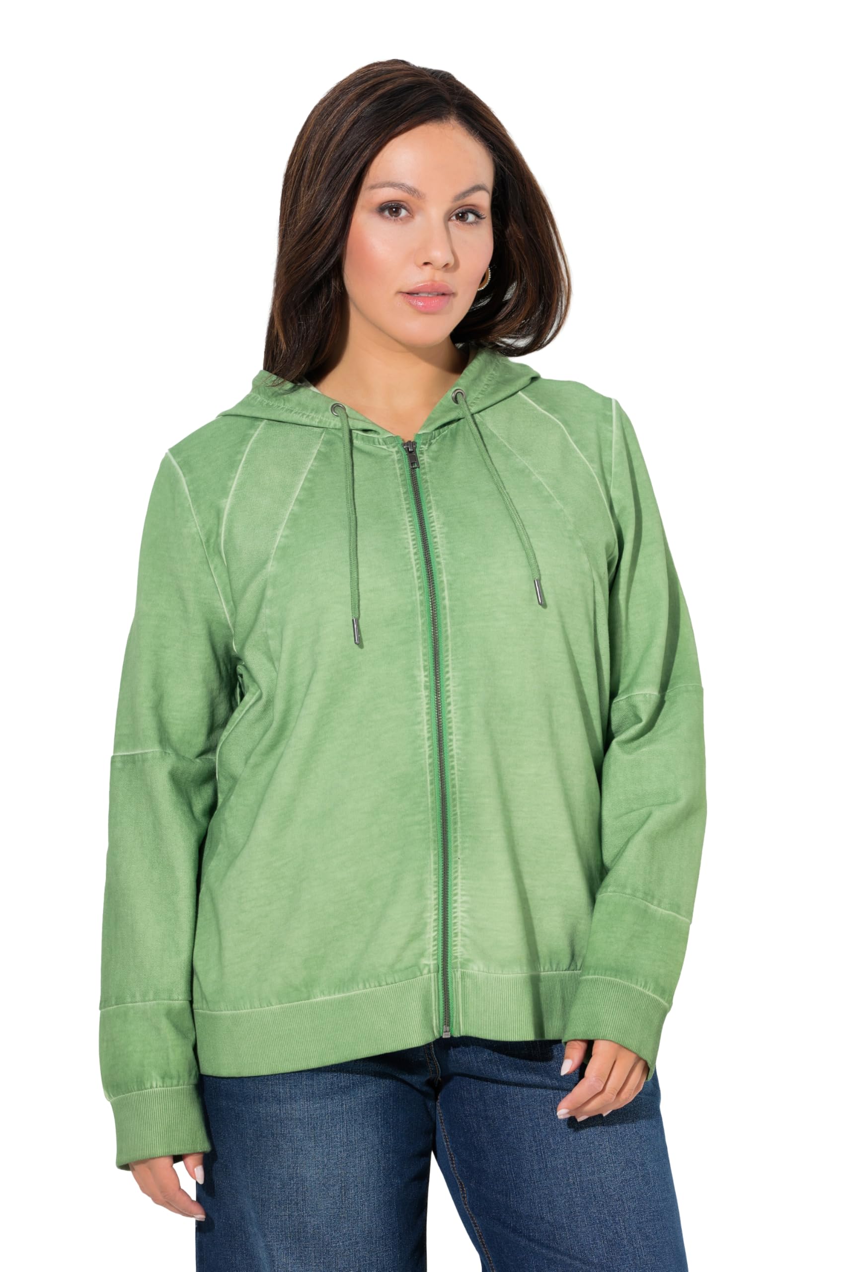 Ulla Popken Damen große Größen Übergrößen Plus Size Sweatjacke, Cold Dyed, Kapuze, Langarm 845377