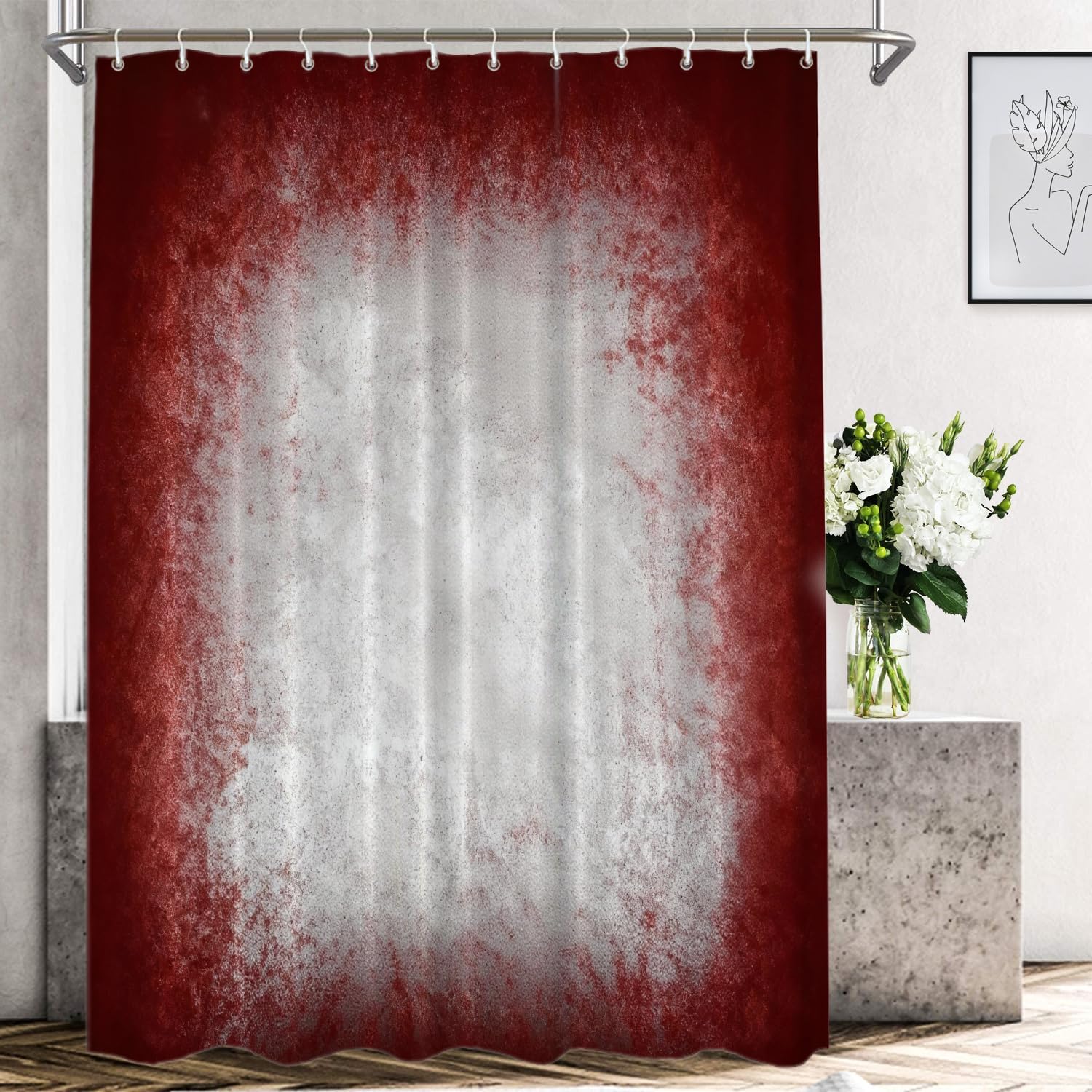 Shrahala Gray Black Grey Shower Curtain, Abstract Art Maroon Decor Shower Curtain for Shower Stall Bathroom Waterproof of Standard Size 72x72 Inch