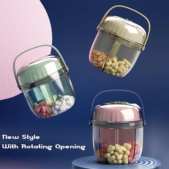 MURRI&MURRDI Small Pill Organizer with 4 Compartments, Portable Pocket Pill Bottle Organizer, Anti-Mixing Pill Dispenser Wide Opening Medication Organizer for Vitamins (Green)