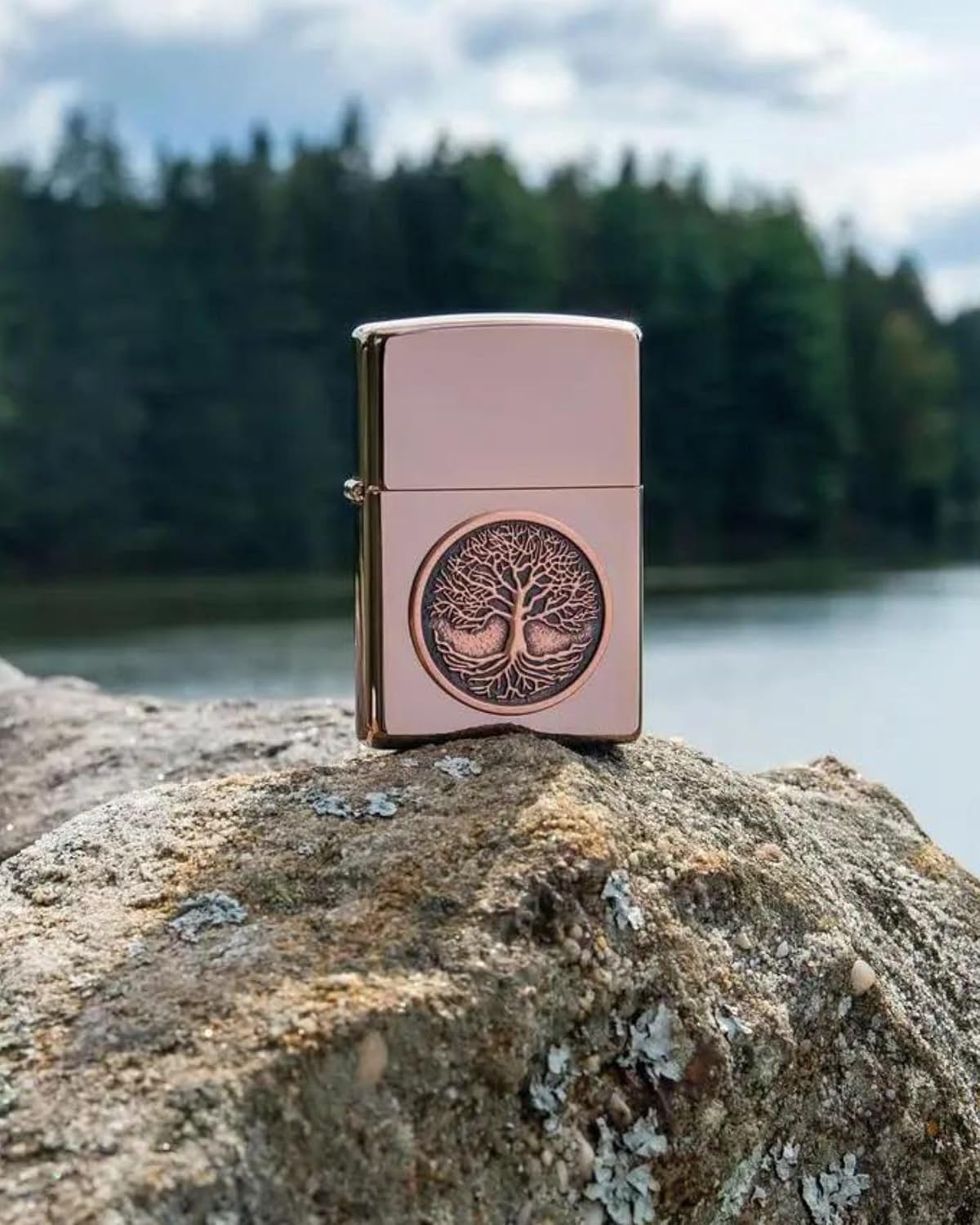 Zippo Tree of Life Emblem High Polish Rose Gold Pocket Lighter
