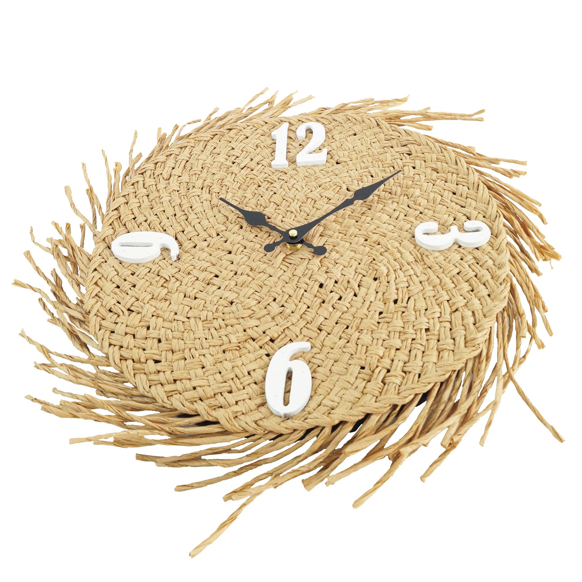 Rebecca Mobili Orologio Per Muro, Orologi Da Parete Paglia Mdf, Beige, Stile Rustico, Arredo Cucina Soggiorno - Misure: 45 x 45 x 4,5 cm (HxLxP) - Art. RE6593