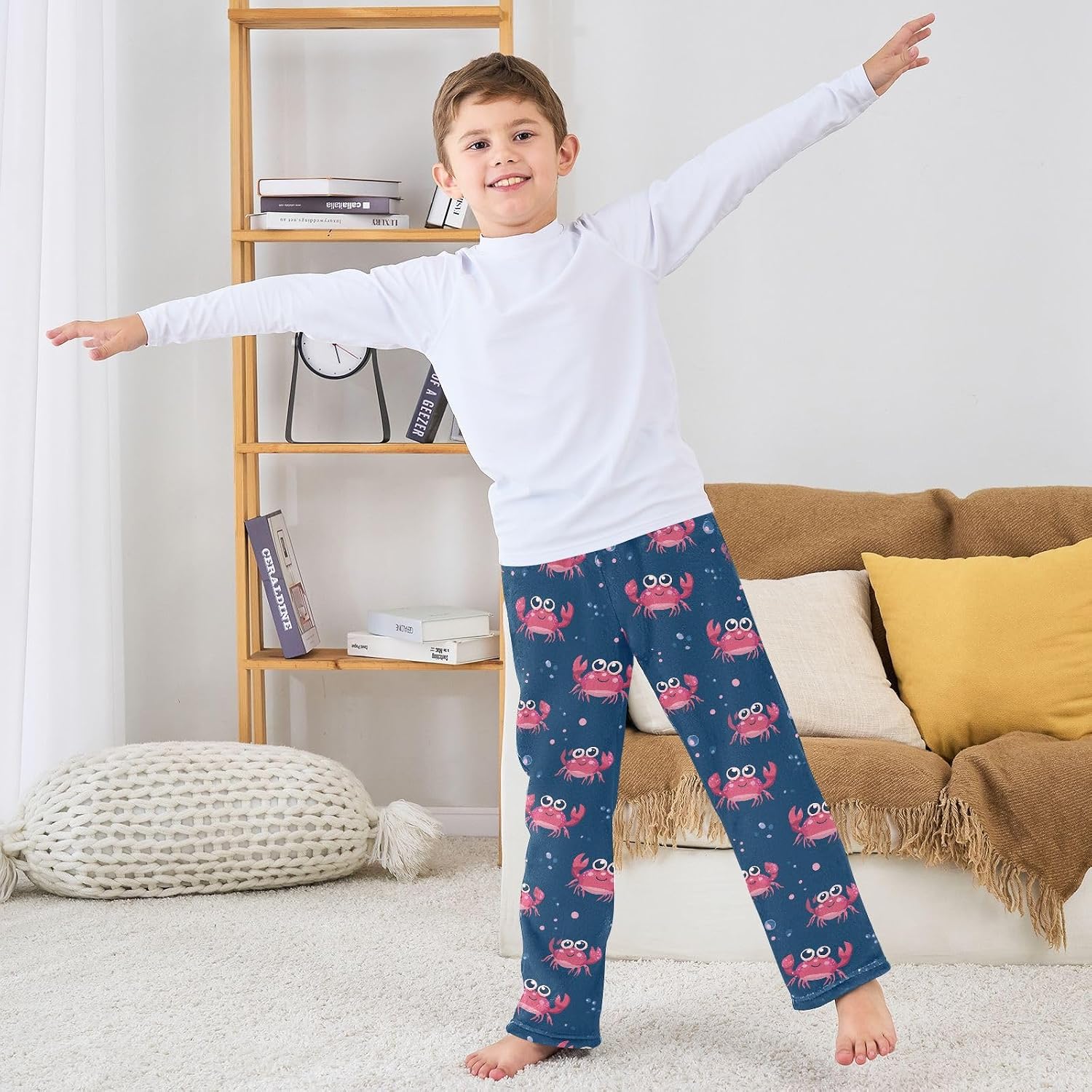 visesunny Cute Crabs Big Eyes Boys Pants for Kids Fleece Bottoms Long Jogger Pants Trousers with Pockets Size 6-14Y