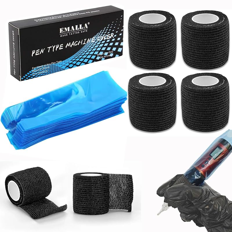 Kit Urknall com 200 capas para caneta de tatuagem e 4 fitas para empunhadura