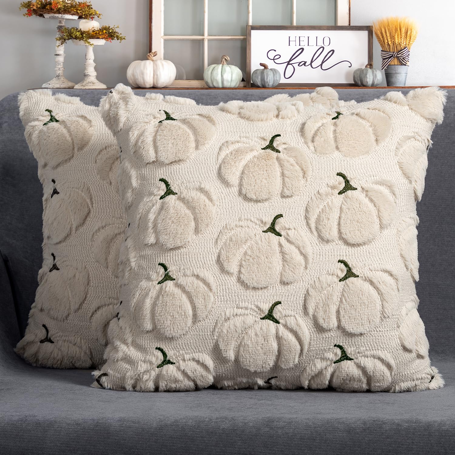 4TH Emotion Beige Pumpkin Fall Pillow Covers