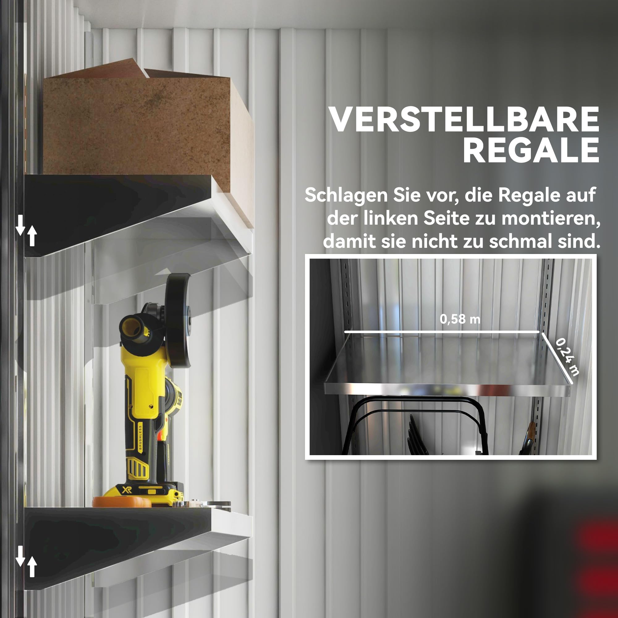 Outsunny Metall Gerätehaus 1,36m² mit Pultdach 161 x 95 x 181cm Grau | Fundament, Verstellbare Regale, Abschließbare Tür, Wetterfest, Geräteschuppen, Gartenhaus, Outdoor Garten Schuppen
