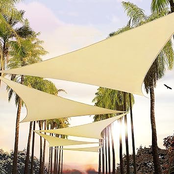 JATIBOSH Moisture-Proof Heat Insulation Sun Shade Sail, Triangle Weather Resistant Sun Protection Pergola Canvas Awning, Four Sides Shade Net for Outdoor Garden Swimming Pool Balcony, Beige