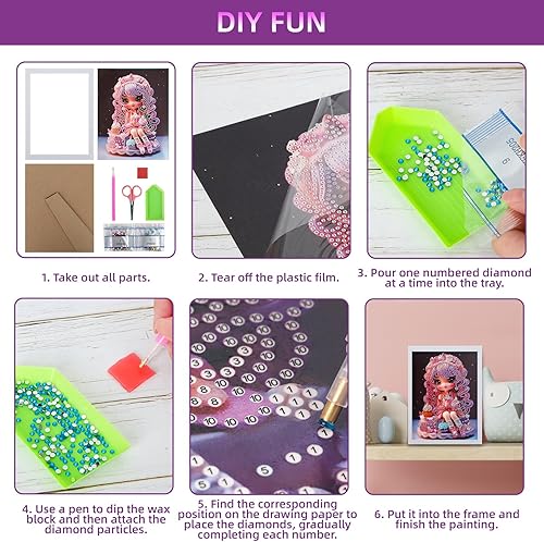 Miniatura 4 de PracticeJQDEN Kits de pintura de diamantes 5D, arte de gemas para niños, kits de pintura por números con marco, kits de manualidades y puntos para