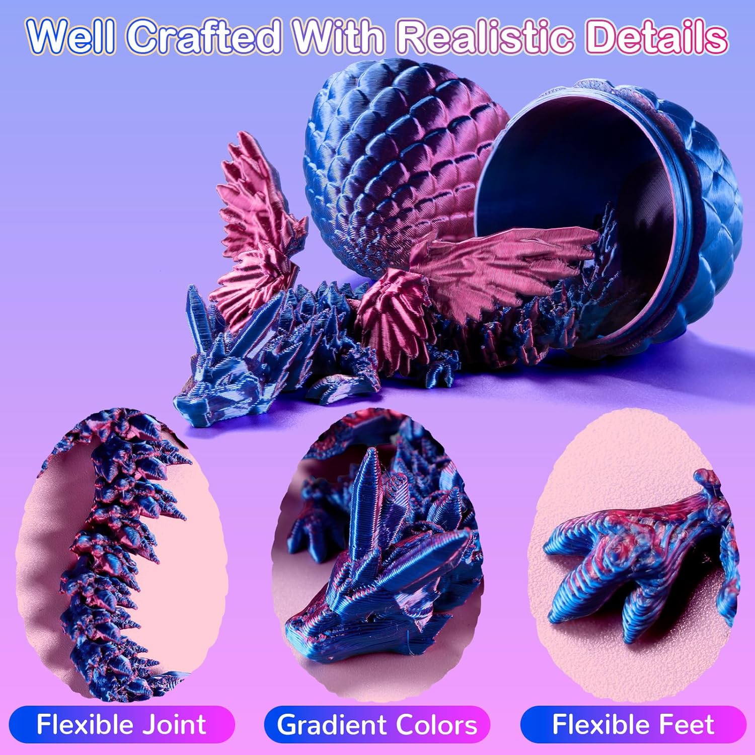 8PCS 3D Printed Dragon Eggs with Dragon Inside,Mini Fidget Dragon with Wings, Articulated Crystal Animals Toy for Gift,Easter Basket Stuffers,Fantasy Desktop Decor - Image 3