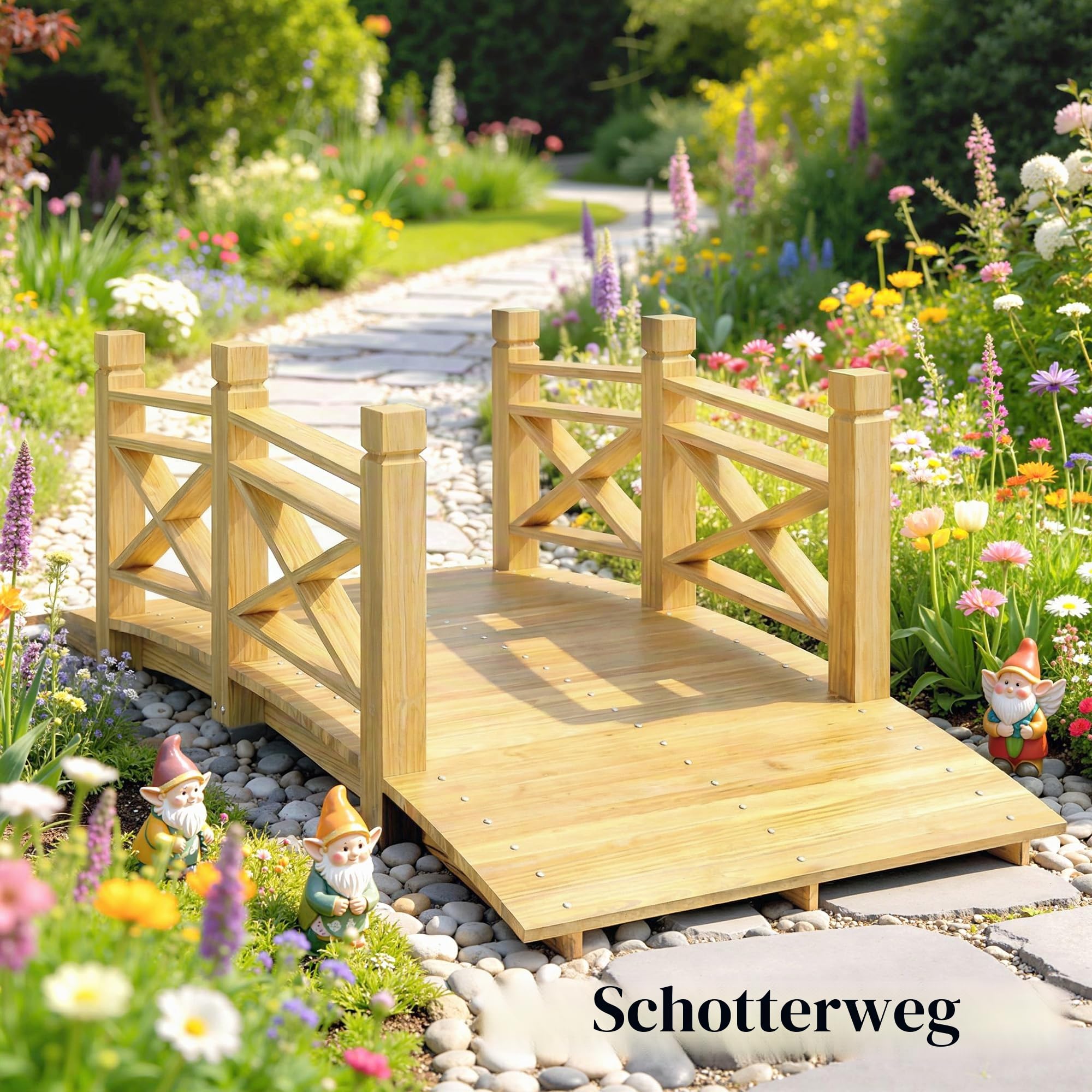 Outsunny Gartenbrücke aus karbonisiertem Holz, gewölbt, 1,74 m – Gateway mit sicherem Handlauf und Belastung 200 kg – Dekoration für den Außenbereich, behandelt und widerstandsfähig, Natur