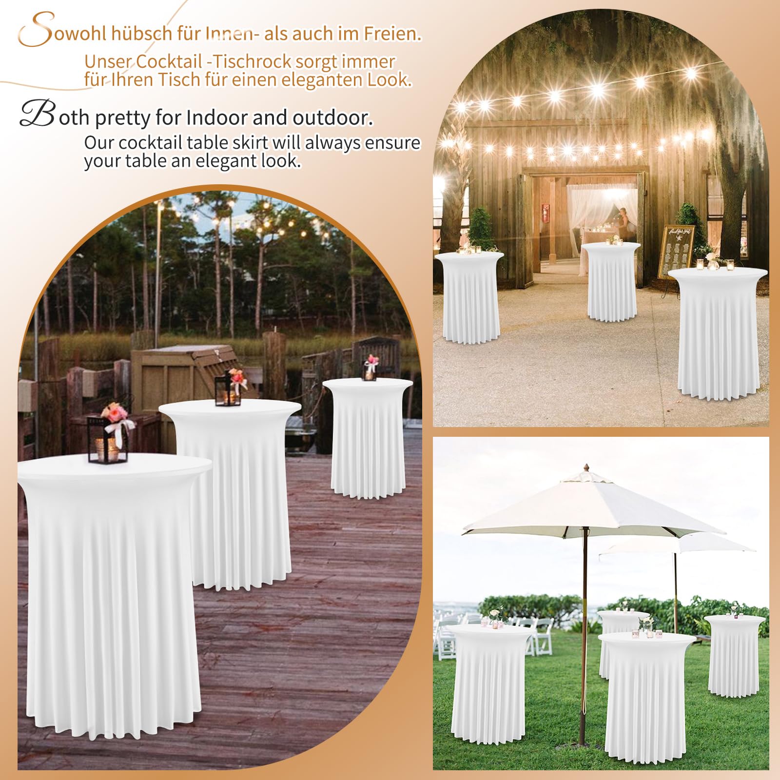 6 Packs Spandex Cocktail Tisch mit Röcken 80 x 110cm, weißer Stretch Tischdecke für Bar Hochzeit Party (weiß)