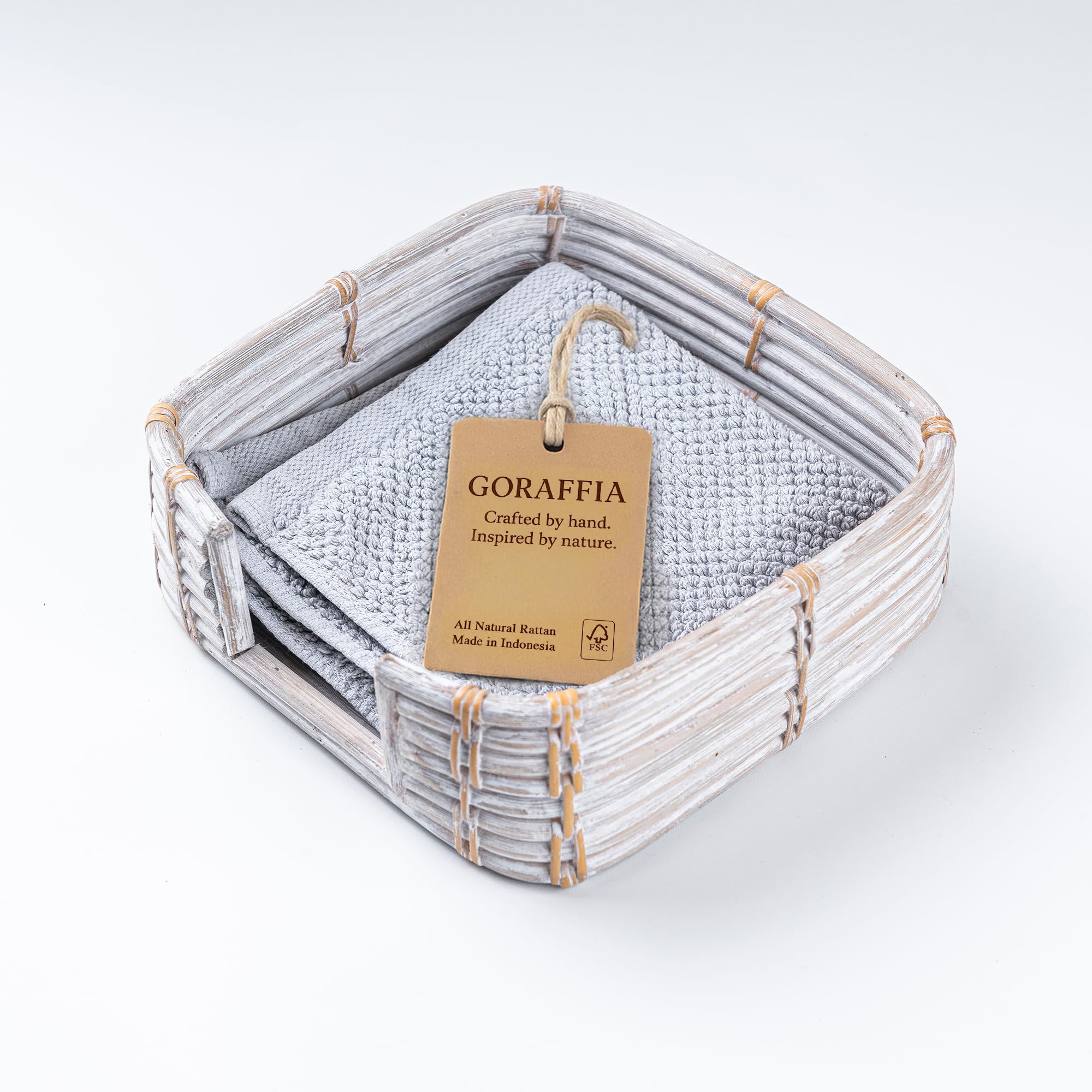 Servilletero cuadrado de ratán, cesta tejida para servilletas de papel, soporte para toallas de invitados, elegante servilletero para cocina y mesa (lavado blanco)