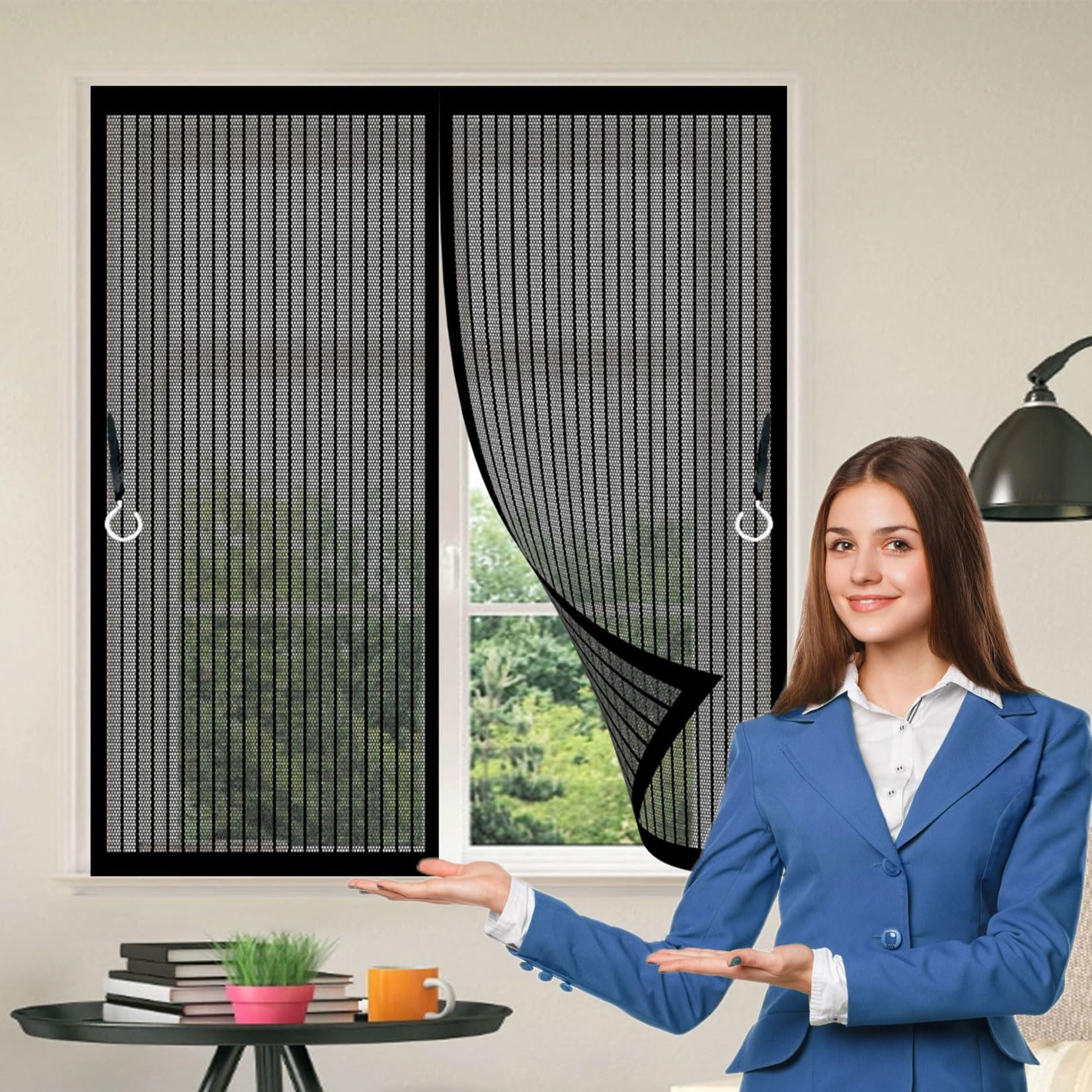 Moustiquaire de porte coulissante 129x173 cm avec aimants puissants noir