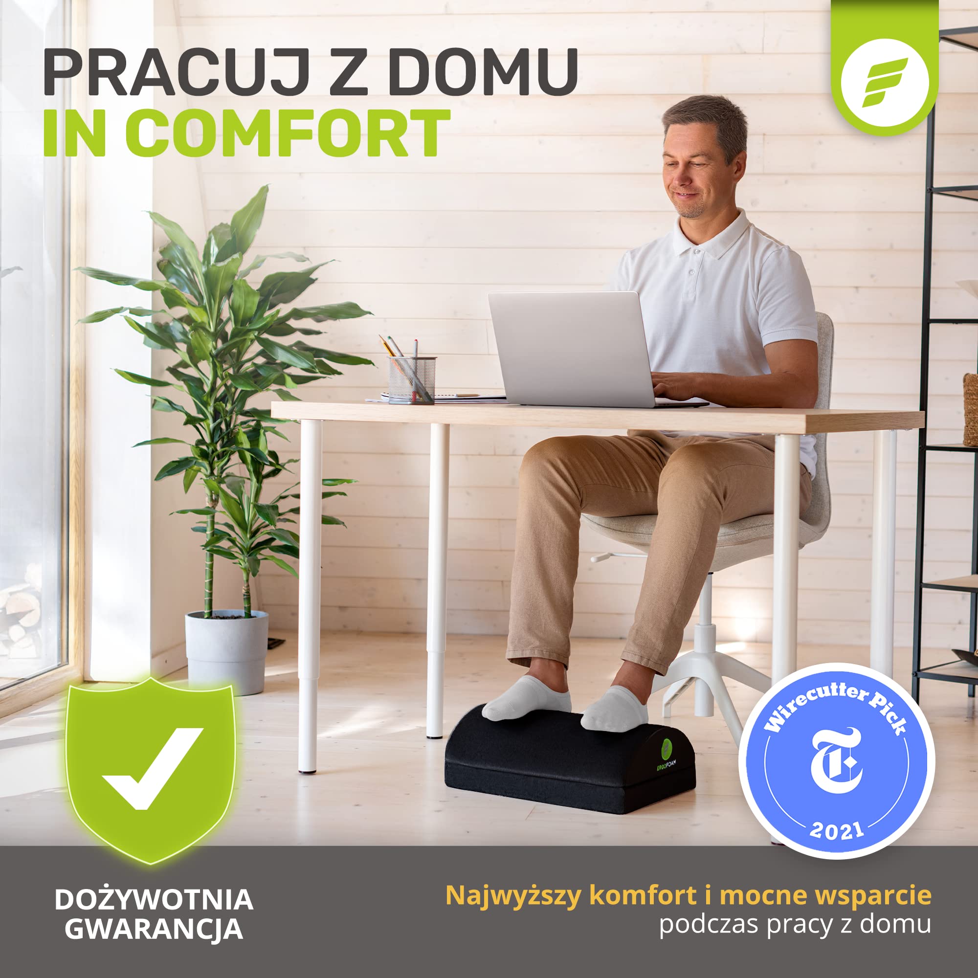 ErgoFoam Regulowany podnóżek pod biurkiem dla dodanej wysokości - duży wysokiej jakości aksamitny miękki piankowy podnóżek na biurko - najwygodniejszy podnóżek na biurku na świecie dla pleców, lędźwiu, bólu kolan (czarny)