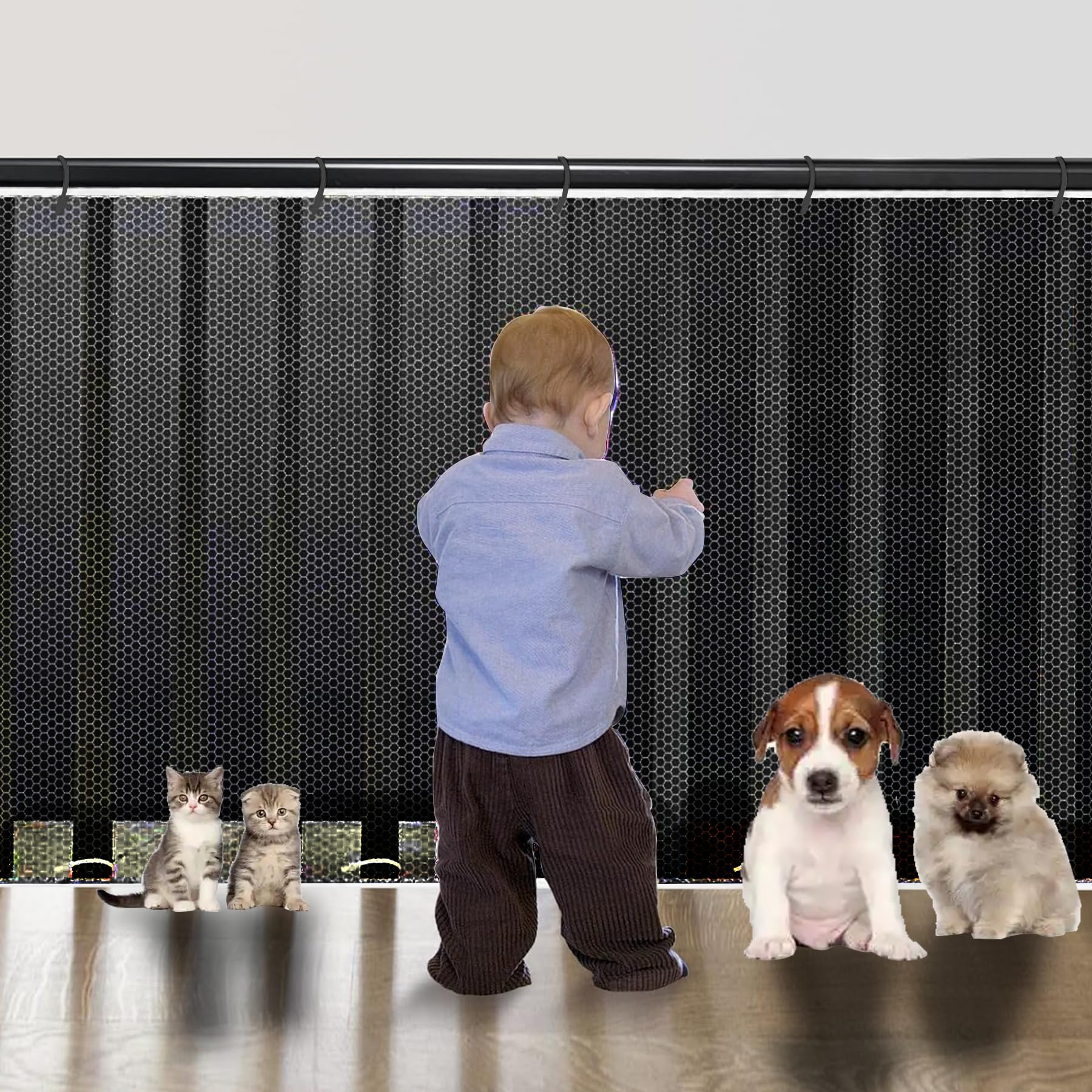 GIUSOBG Kinder Sicherheitsnetz 3M × 79CM, Balkon Schutznetz Treppenschutznetz, Kinderschutz für Kinder Haustiere Spielzeug, Terrassenschutznetz (Noir)