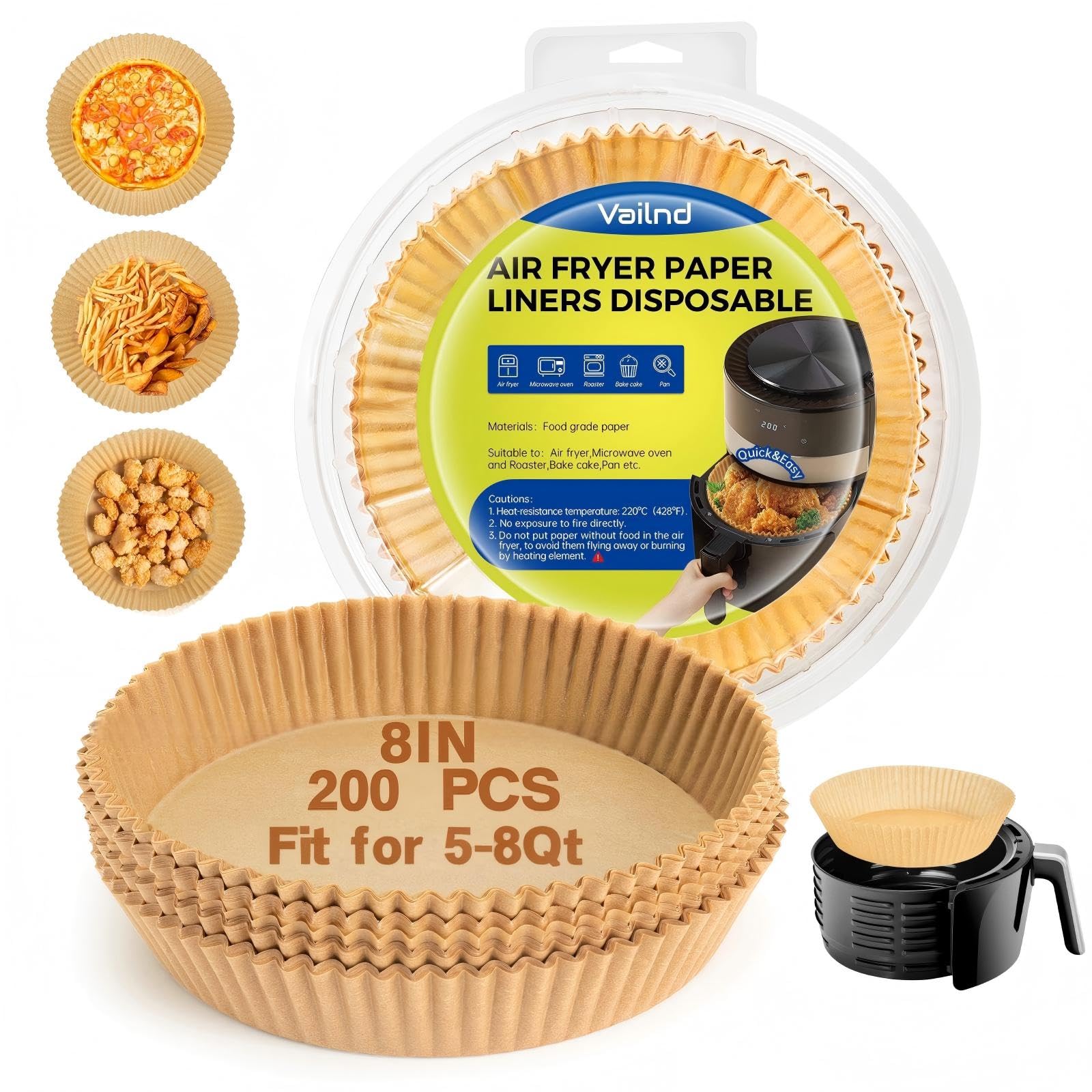 Air Fryer Liners Disposable, 200 PCS Unbleached 8" Parchment Paper