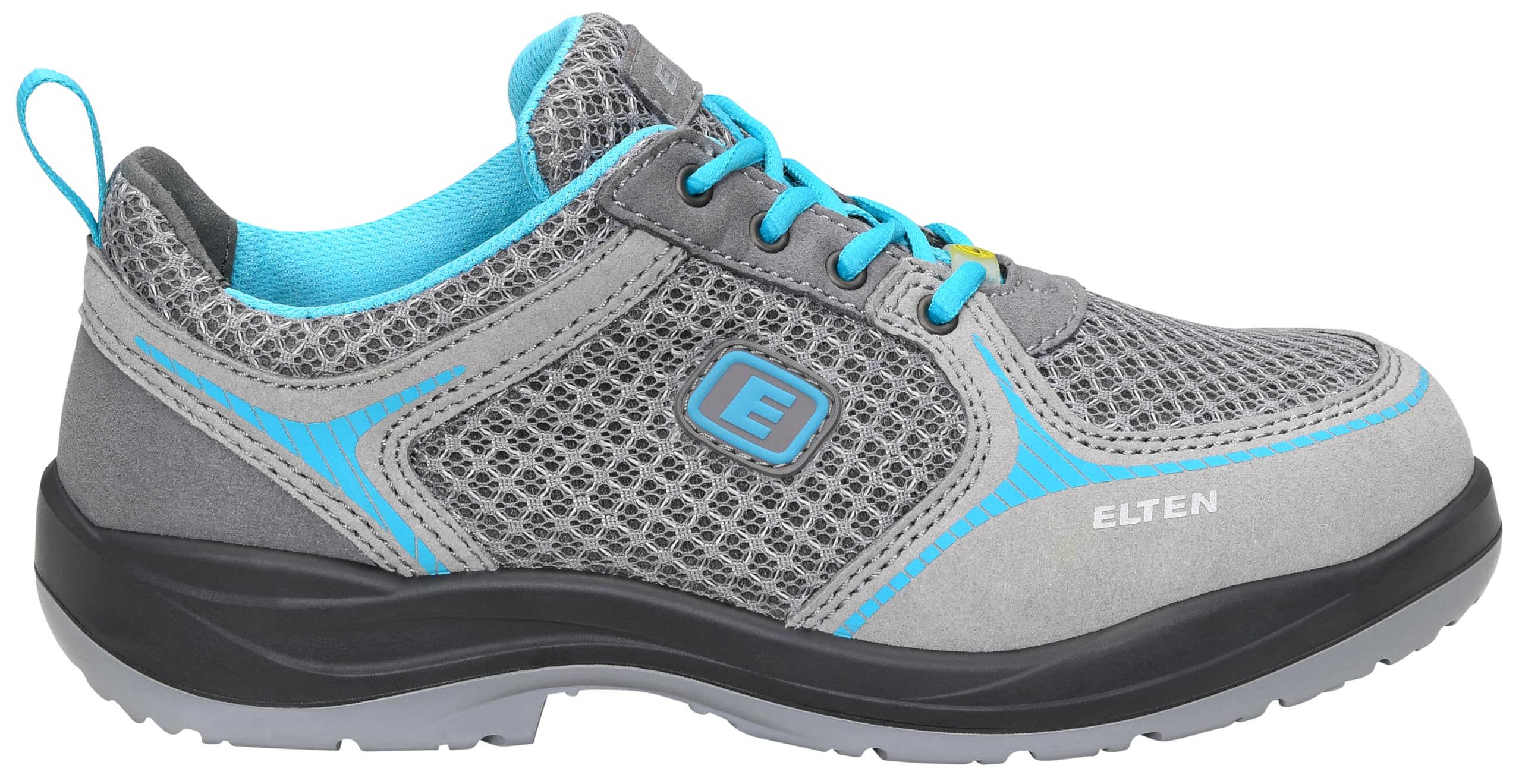 ELTEN Sicherheitsschuhe MILA aqua Low ESD S1, Damen, Textil, Stahlkappe, leicht, sportlich, Grau/Türkis, Größe: 38