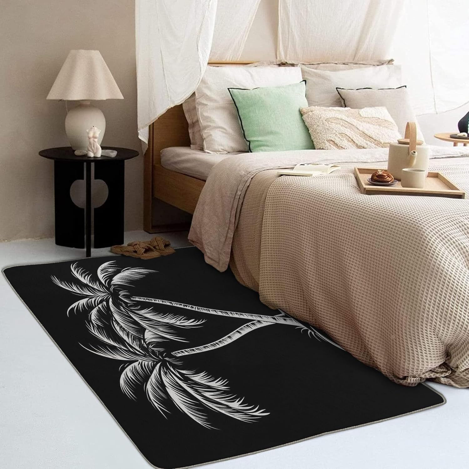Generic Palm Tree Area Rugs for Bedroom Living Room - 2x3 ft - Black and White Carpet for Home Decor - Tree Patterned Decorative Indoor Small Rug - Washable & Soft & Non Slip & Low Pile (ZF&7852)