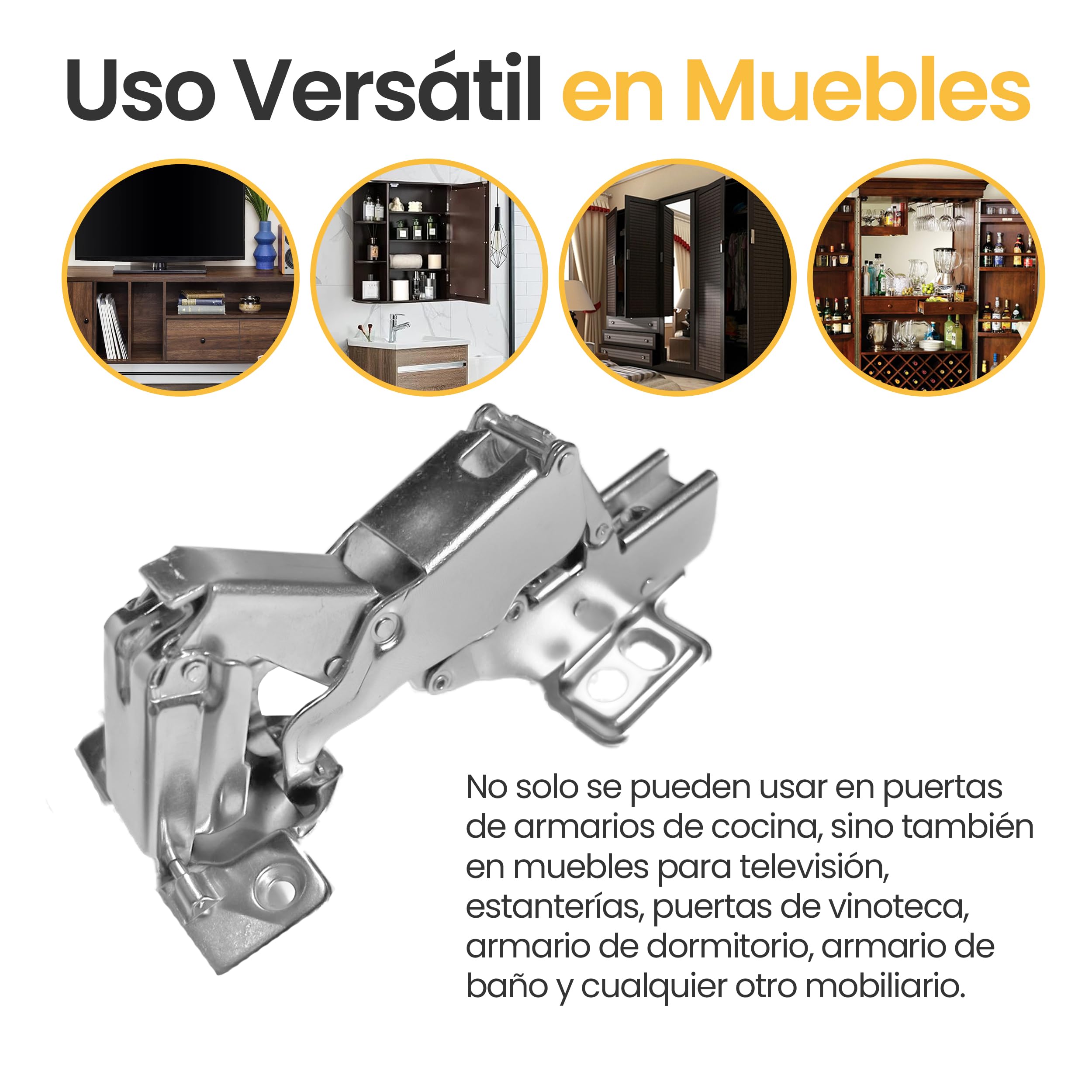 SAMOS® 2 Bisagras Puertas Cocina 165º-175º Grados Cierre Suave Hidraulico + 16 Tornillos + Plantilla de Montaje + Codigo QR con video de montaje