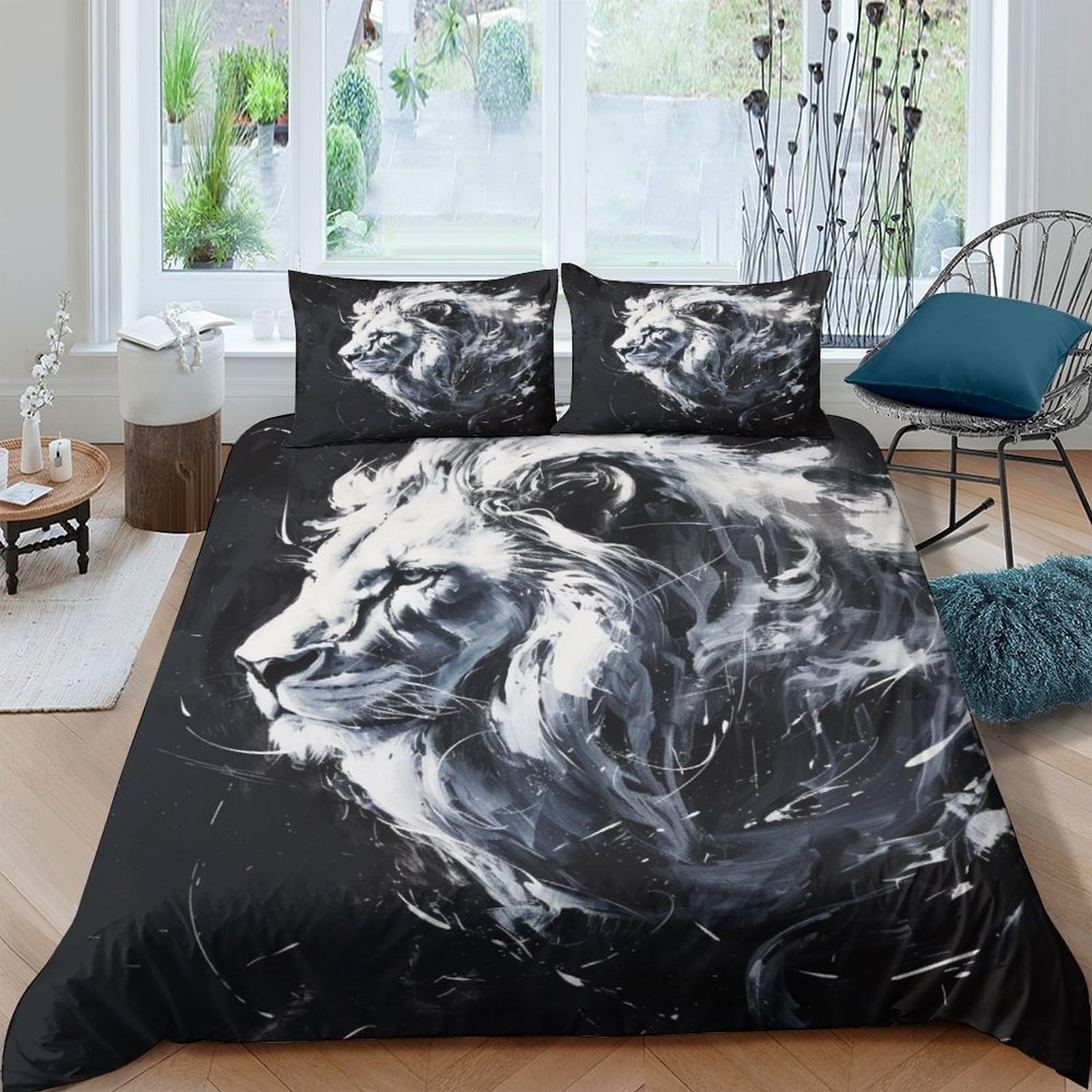 Nraopevvd Style-6 Lion Duvet Cover Set 3 Pcs Hotel Quality Quilt Cover Bedding Bed Covers With Pillowcases With Zipper Closure Breathable Stylish Comforter Double（200X200cm）