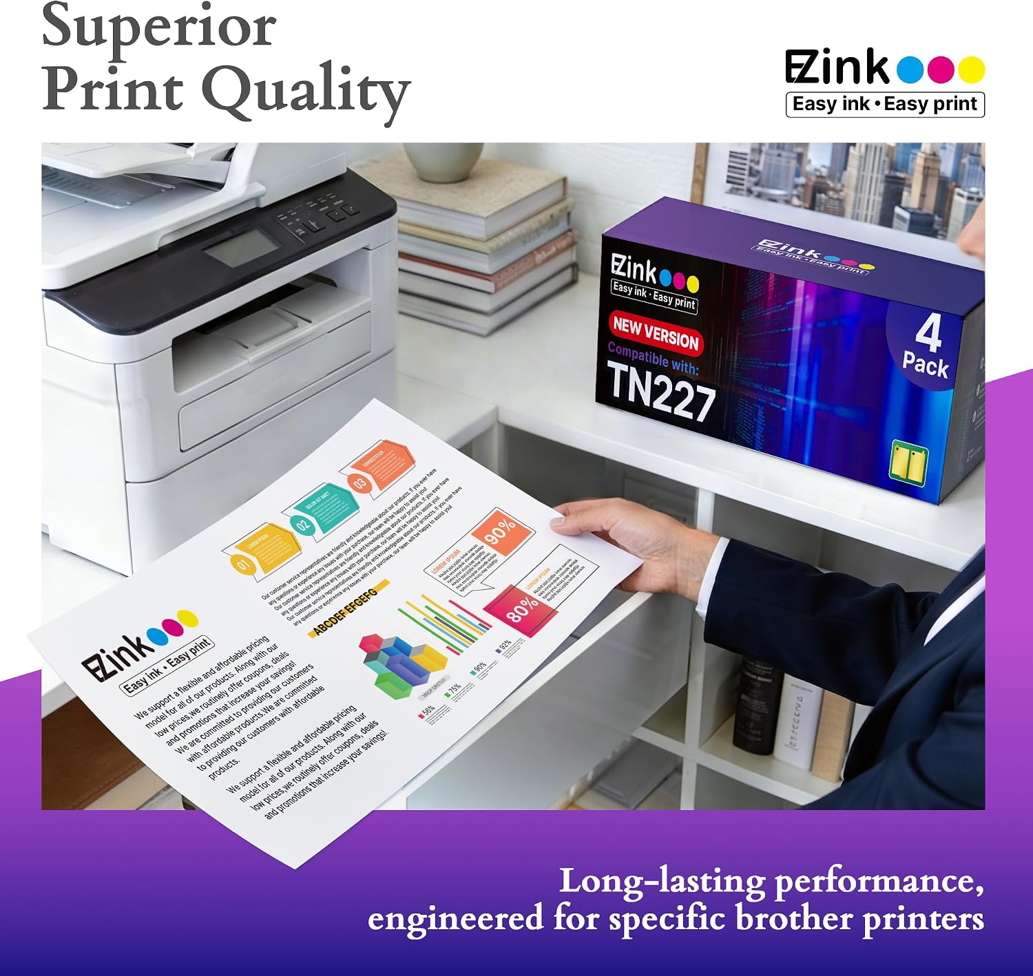 E-Z Ink TN227 Compatible Toner Cartridge Replacement for TN-227BK/C/M/Y High Yield Brother TN227 TN227BK TN223 to use with HL-L3270CDW HL-L3230CDW HL-L3210CW HL-L3290CDW MFC-L3710CDW (4 Pack)
