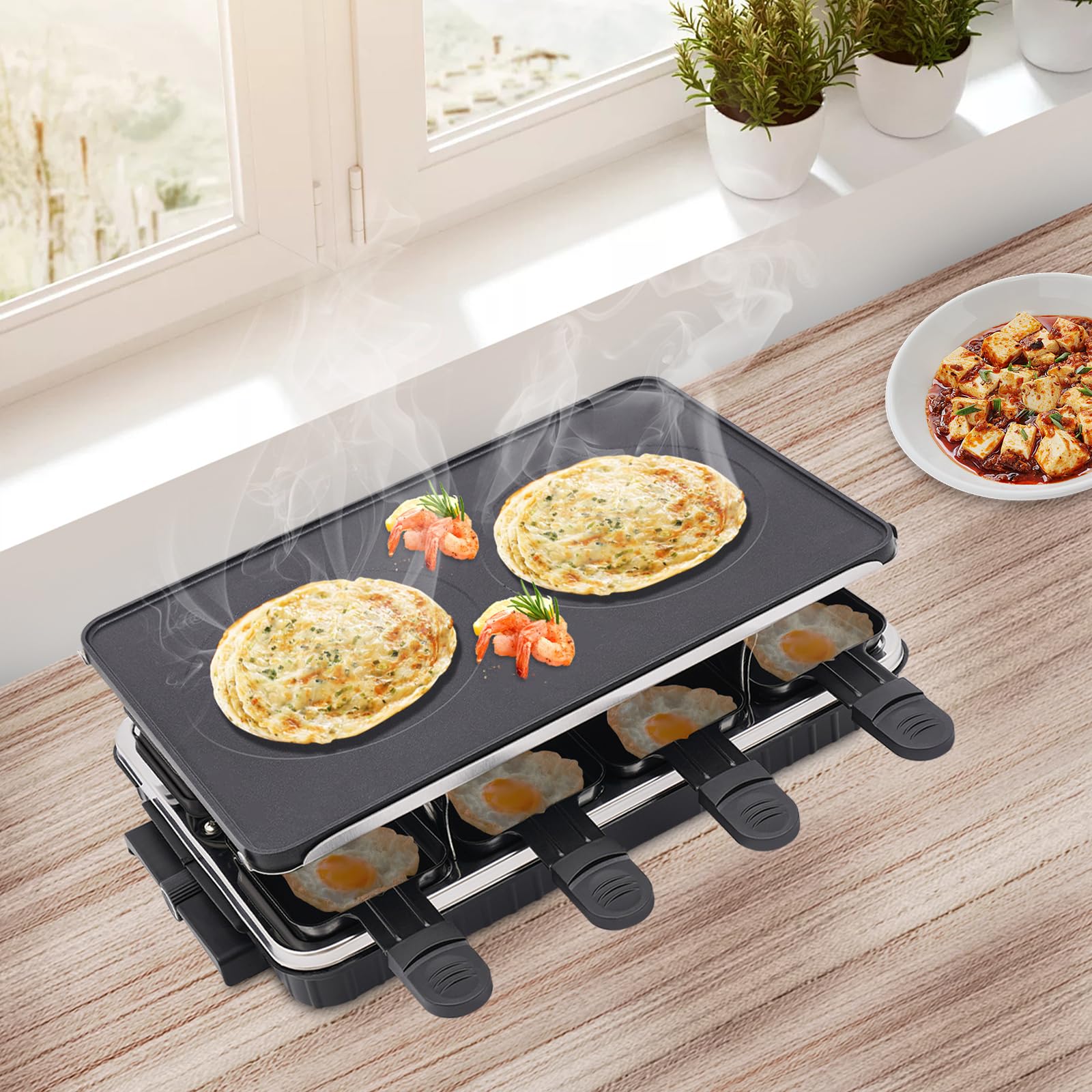 Elektryczny grill stołowy z łopatką i 9 płytami do pieczenia, idealny na imprezę dla rodziny i przyjaciół