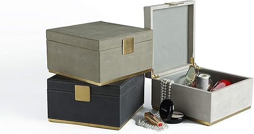 Miniatura 6 de WV Ivory Shagreen - Organizador decorativo cuadrado para decoración del hogar, joyero de almacenamiento de piel sintética, accesorios para hombres,