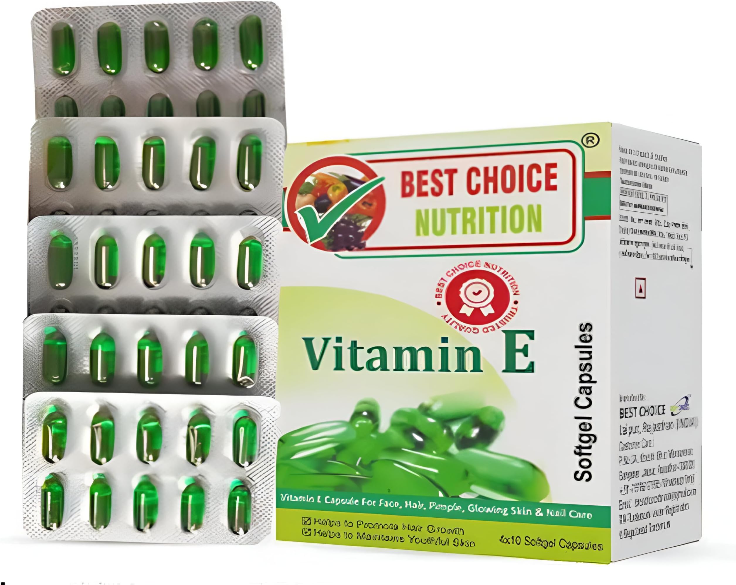 Best Choice Nutrition Vitamin E, 50 capsules |for beautiful skin, healthy hair and eyes