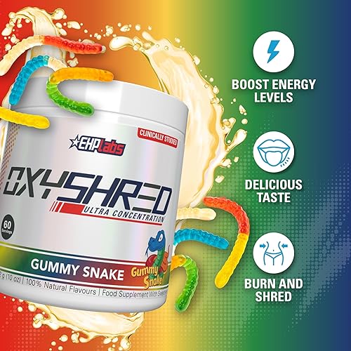 Miniatura 114 de EHP Labs OxyShred - Polvo termogénico para antes del entrenamiento y suplemento para adelgazar, clínicamente probado, con L-glutamina y