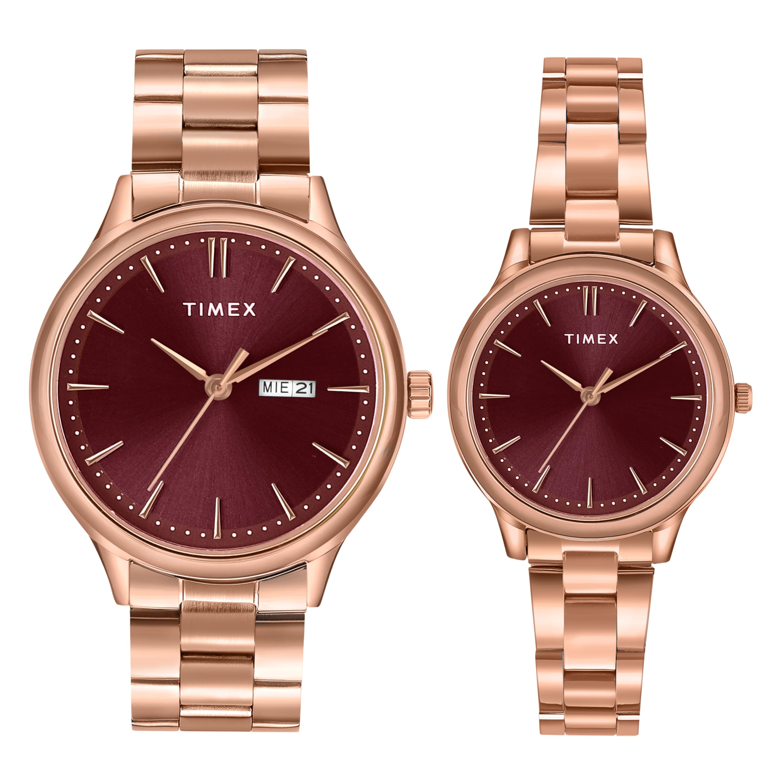 TIMEX Unisex-Adult Stainless Steel Burgundy Round Analog Pair Analogue Watch- Tw00Zp005, Band Color:Rose Gold (B0CXTG7NTP) Amazon Price History, Amazon Price Tracker