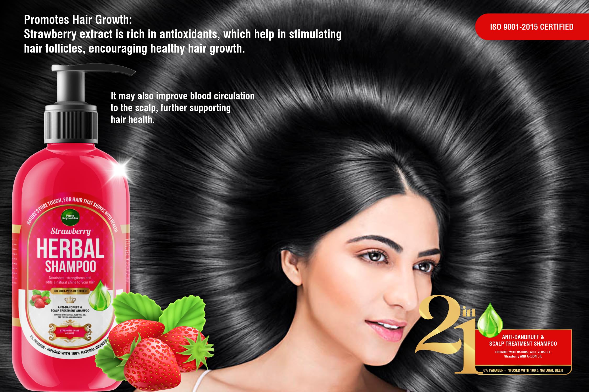 Parle Ropvatika 5 Liter Herbal Shampoo, Anti-Dandruff, Hair Fall Control and Scalp Treatment with Natural Ingredients, Tea Tree Oil, Aloevara and Argan Oil, for Men Woman (Strawberry 5 Liter) 1