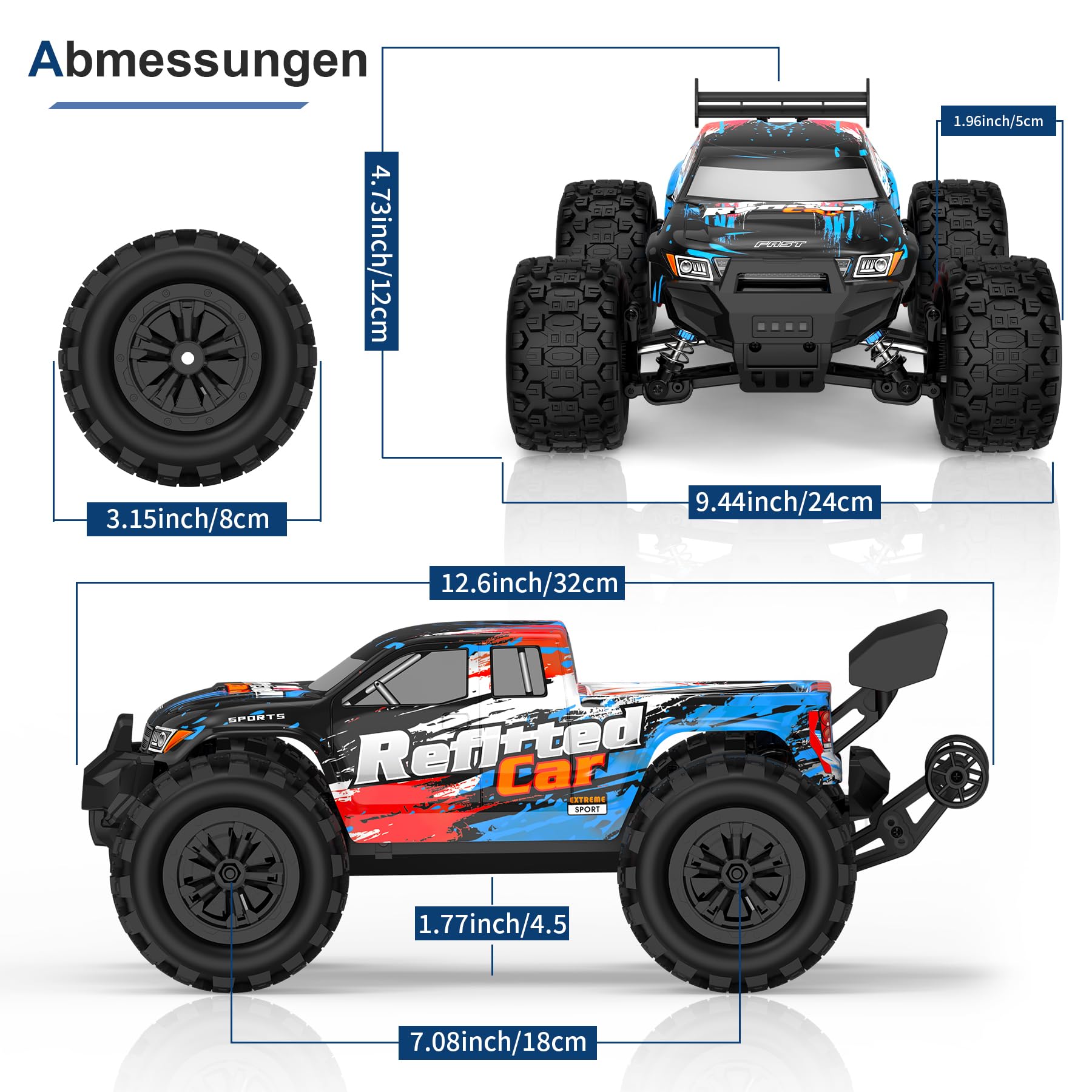 1/16 4X4 High-Speed RC auto Monstertruck für Jugendliche ab 14 Jahren | 50+ KM/H Spitze, 390 Motor, Langlebige Achse & Aufhängung, 3000 mAh Akkus, Geschenk zum Muttertag oder Geburtstag
