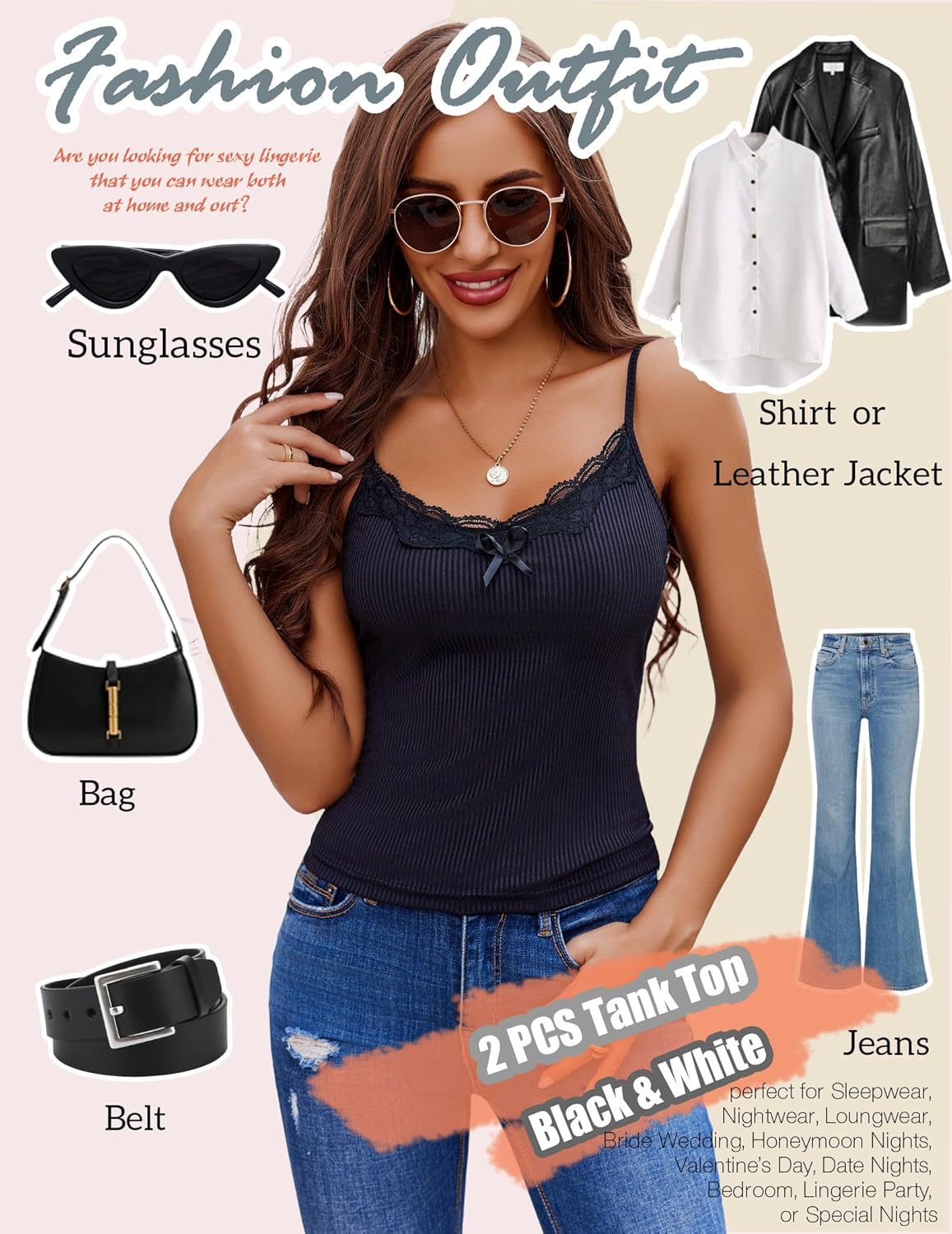 Avidlove Womens Camisoles 2-Pack Tank Top V Neck Undershirts Adjustable Spaghetti Strap Cami Tops - Image 5