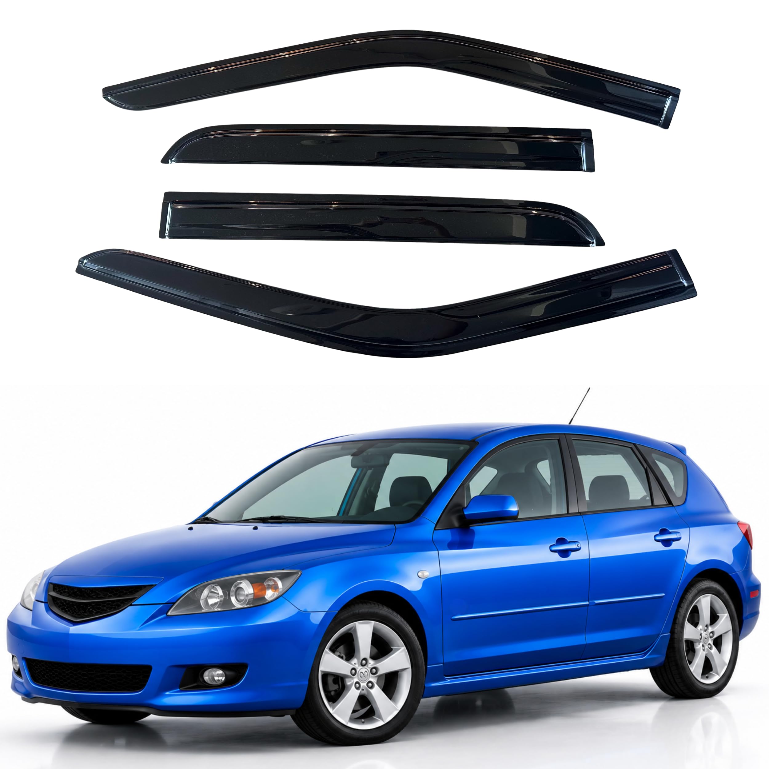 IG Window Visors Fit for 2004-2009 Mazda 3 Hatchback, Out-Channel Rain Guards Vent Wind Deflectors 4PC, Car Accessories for 04-09 Mazda 3 Hatchback (Excludes Sedan)