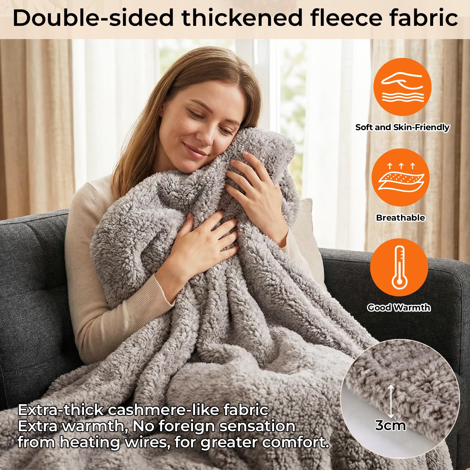 TLGREEN Heizdecke mit Abschaltautomatik, Lammfell-Look, Reversibel Extra Flauschig Elektrische Wärmedecke, 130x180 cm, 9 Heizstufen, Timer Kuscheldecke Decke Waschbar für Couch Sofa Büro Homeoffice