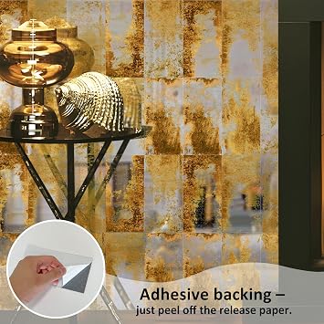 funlife Distressed Antique Mirror Wall Panels, Gold Brown Rectangular 35PCS
