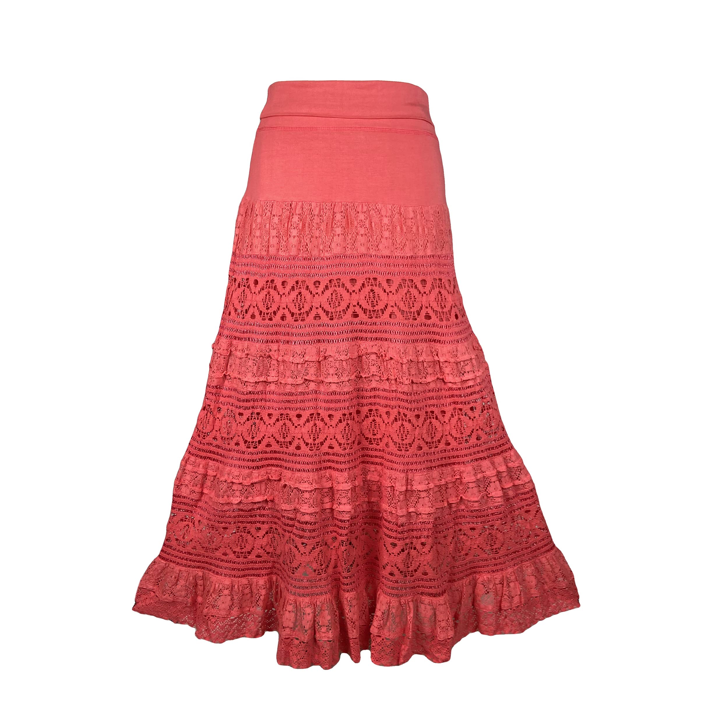 Agan Traders Women's 2025 Summer Boho Peasant Tiered Long Lace Skirt Maxi - Net Flared Long Maxi Skirts for Women