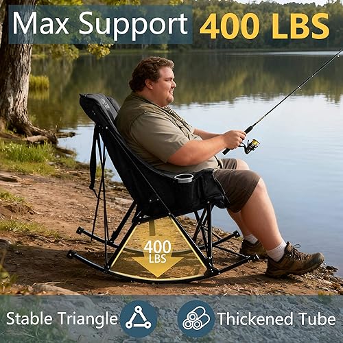 Miniatura 4 de Mecedora de gran tamaño para campamento, resistente, XL para adultos al aire libre, silla mecedora plegable acolchada con respaldo alto, grande y