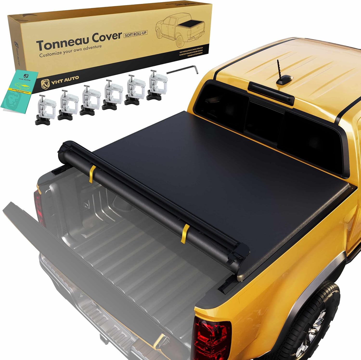 YHTAUTO Soft Roll Up Truck Bed Tonneau Cover | Auto Locking System | Compatible with 2019-2024 Ford Ranger 5' (61") Bed | All-Weather Waterproof