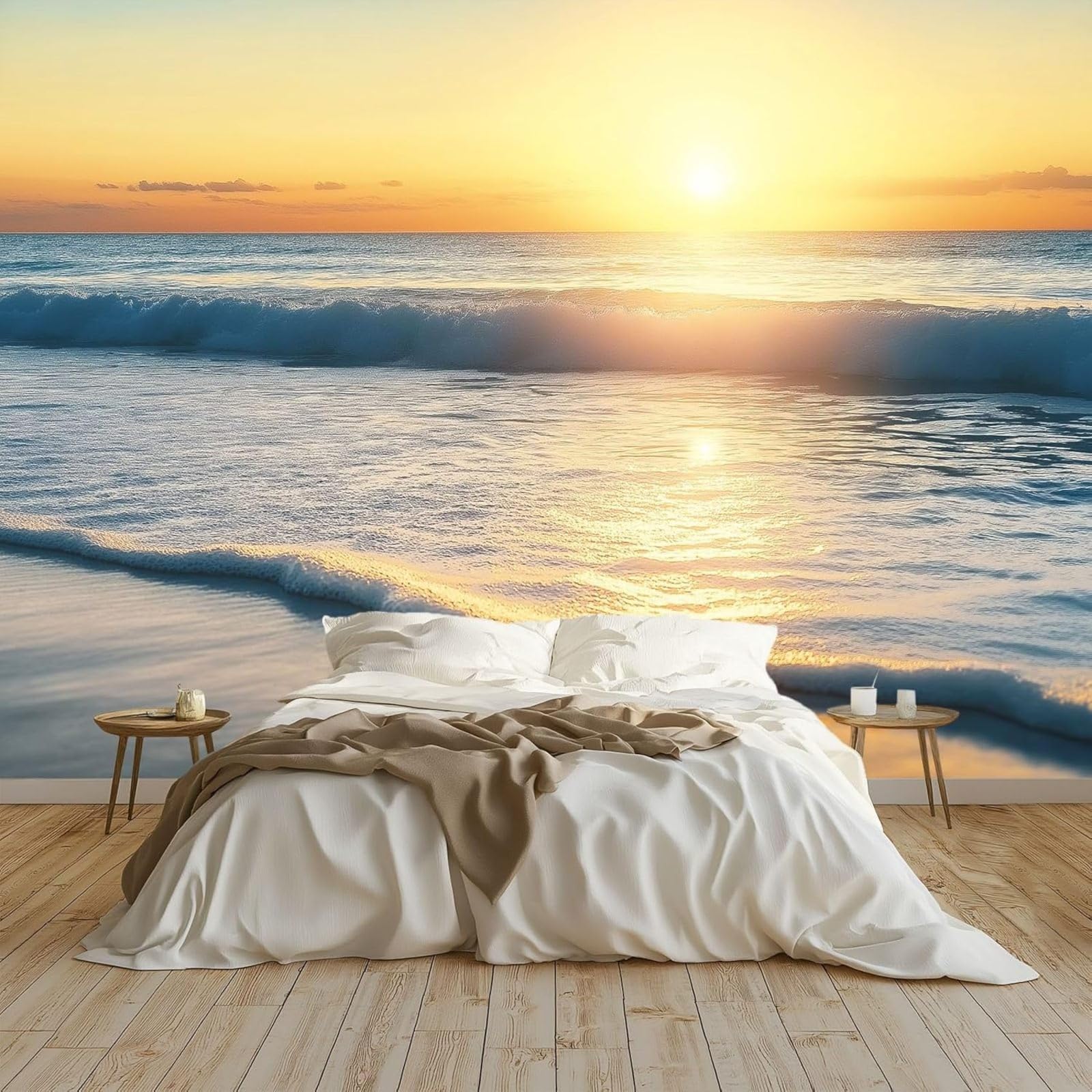 kfjhgbdshhj Art Photo Wallpaper Sunset Landscape on the Beach Modern Wall Mural Living Room Bedroom Wall Art, Gold, 200cm x 140cm