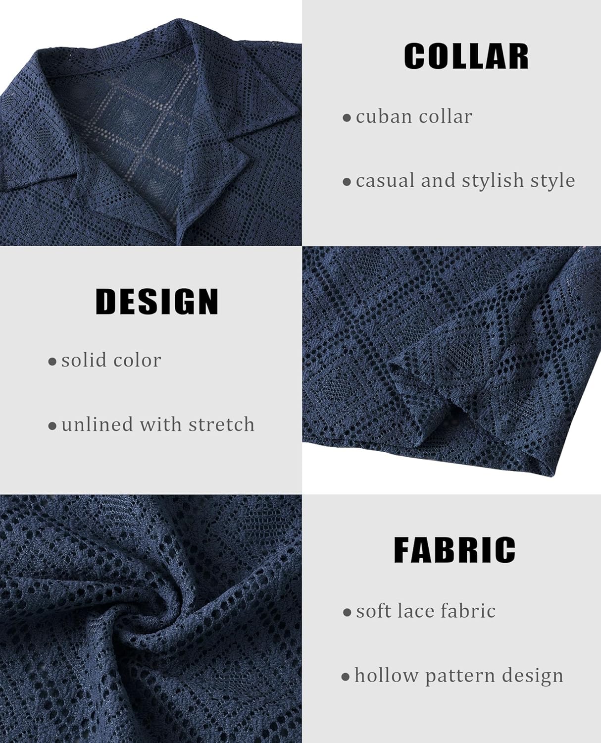 Mens Floral Lace Shirt Hollow Out Sheer See Through Short Sleeve Casual Button Down Beach Shirts - Image 6