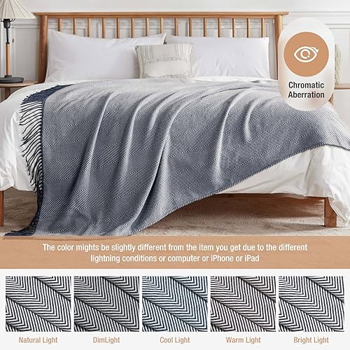 Miniatura 4 de VEEYOO Manta azul marino, ligera, extra suave, para sofá, decoración de borlas, manta de punto para dormitorio, oficina, regalo, manta de viaje de