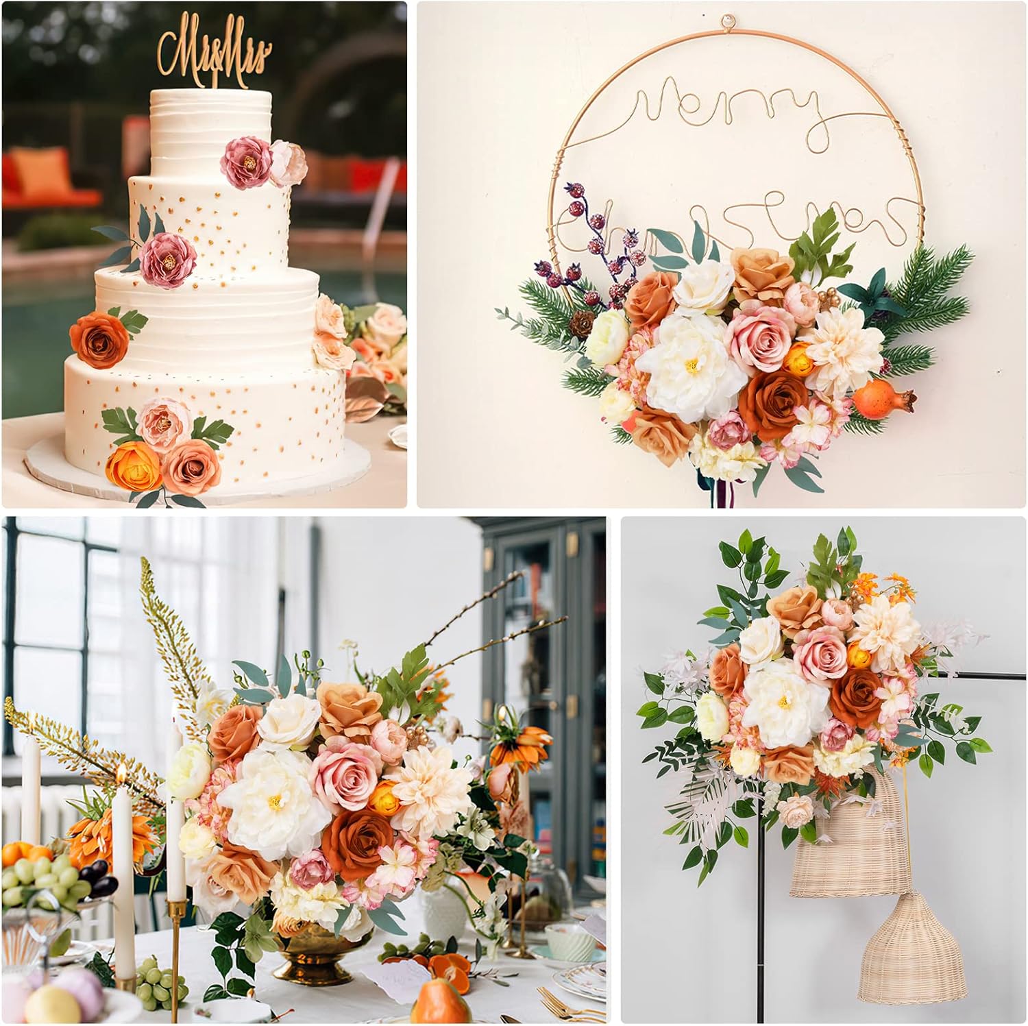 AmyHomie Champagne Artificial Flowers Combo Silk Mix Peony Rose Hydrangea Fake Flowers w/Stem for DIY Wedding Bouquets Centerpieces Arrangements Table Party Bridal Baby Shower Home Fall Decor - Image 5