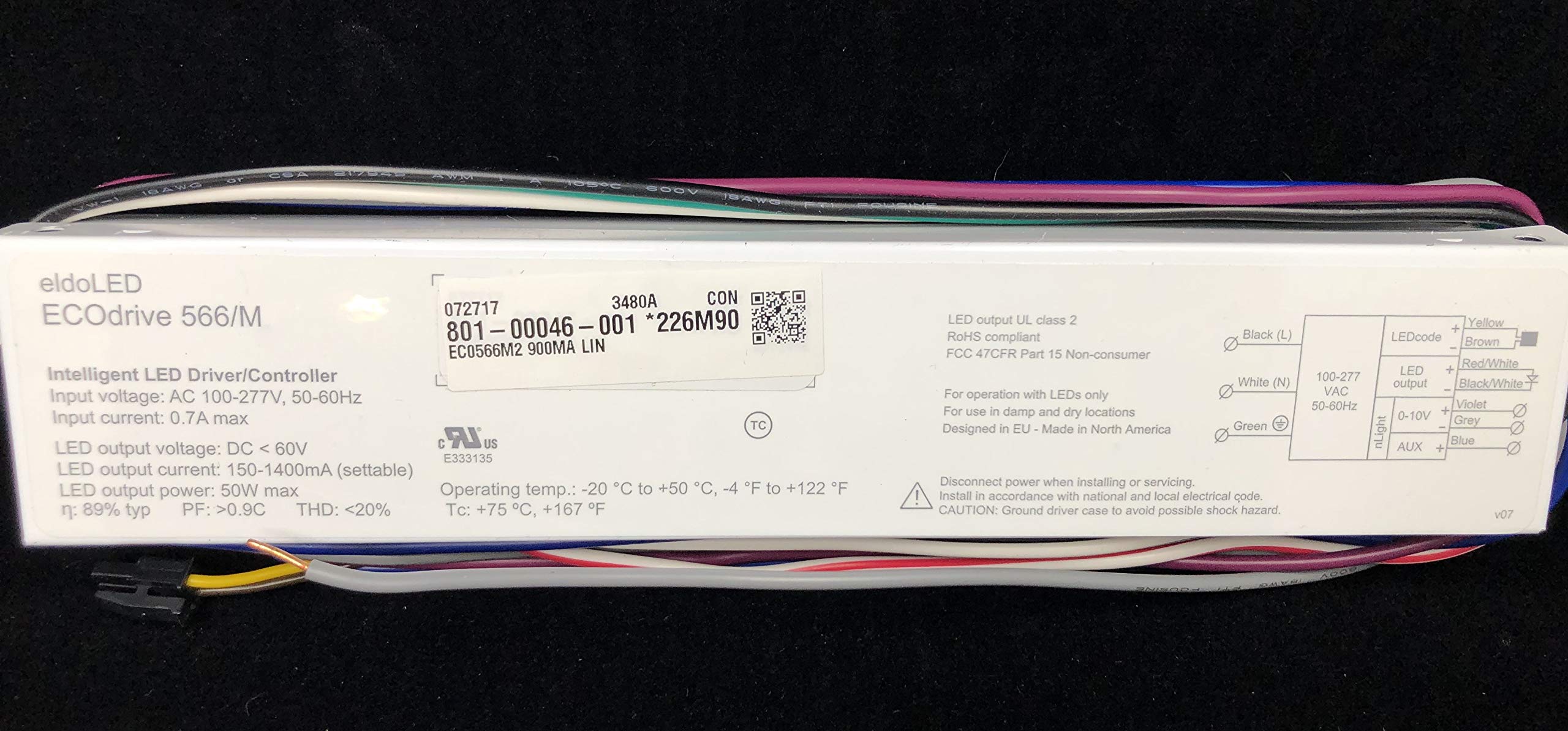 EldoLed Ecodrive 566/M 900MA LIN ECOdrive AC, 50W, 0-10V+aux, Constant Current, 1x 55V Output, 226M90 or 222GFK, EC0566M 900MA LIN
