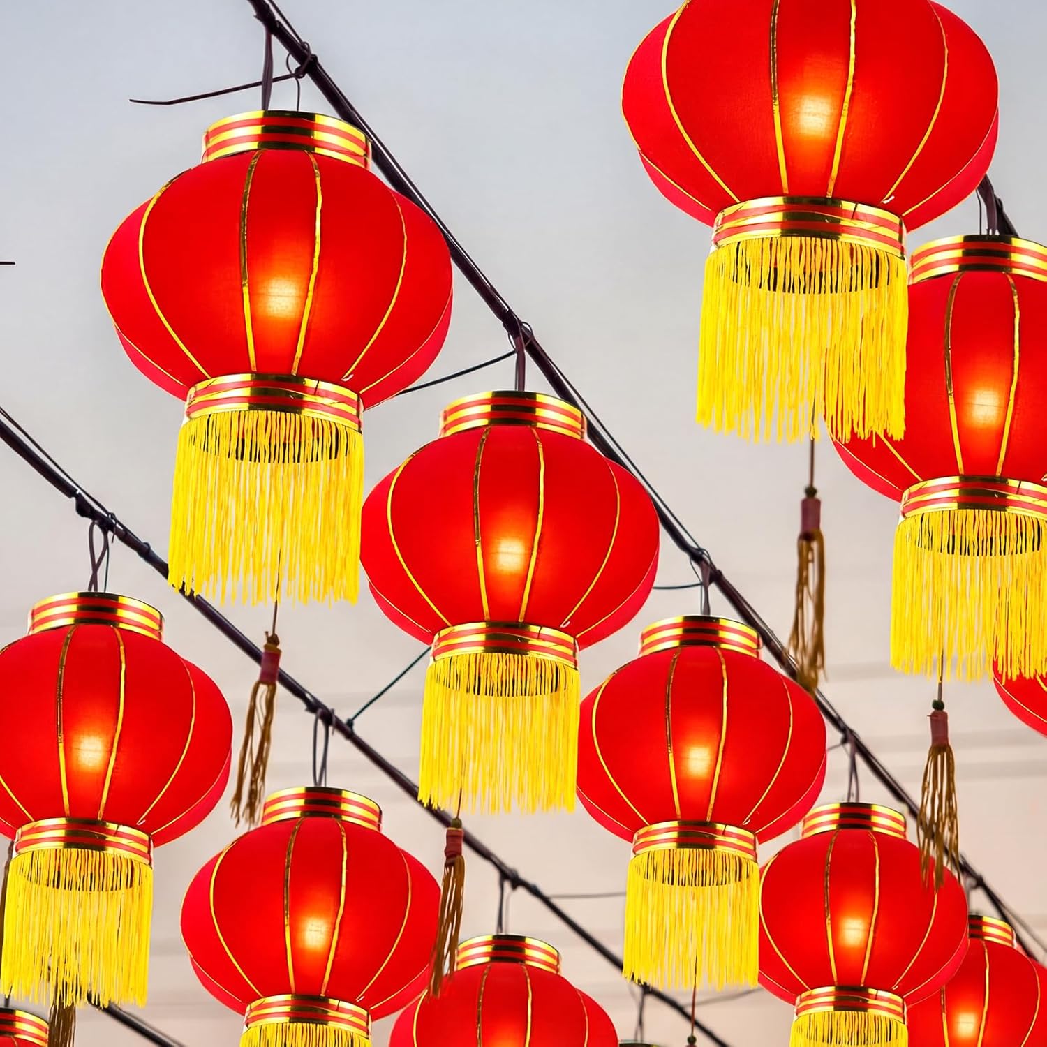 Baquler 2 Pcs Large Chinese New Year Lanterns Decorations 2026 Red Chinese Silk Lanterns 9.5 x 7.9'' Red Traditional Hanging Lamp Shade New Year Spring Festival Holiday Celebration Lamps Decor