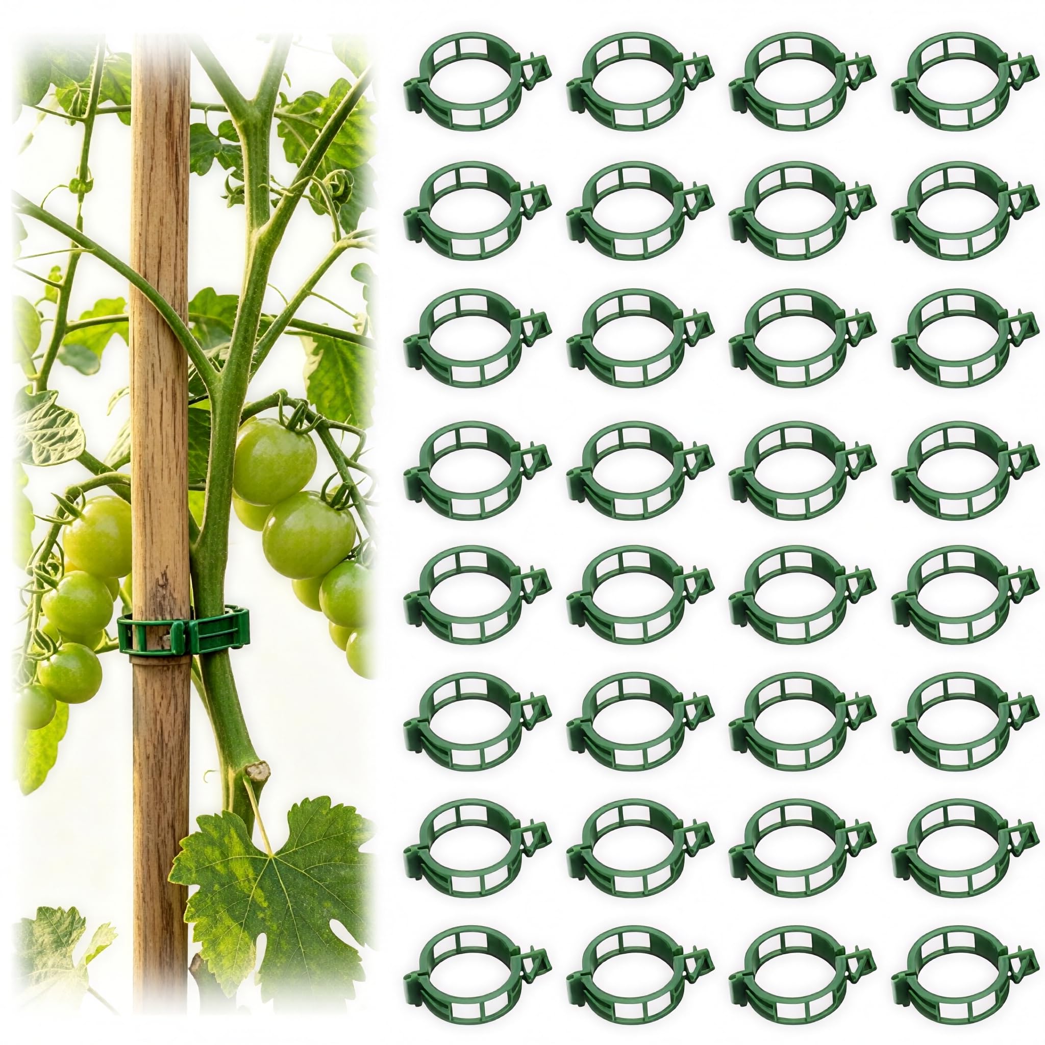 100 Pack Plant Support Clips, Reusable Plastic Garden Clips for Climbing Plants, Tomatoes, Vines, Vegetables, Secure Stems to Trellises, Stakes and Cages (Green, 100pcs)