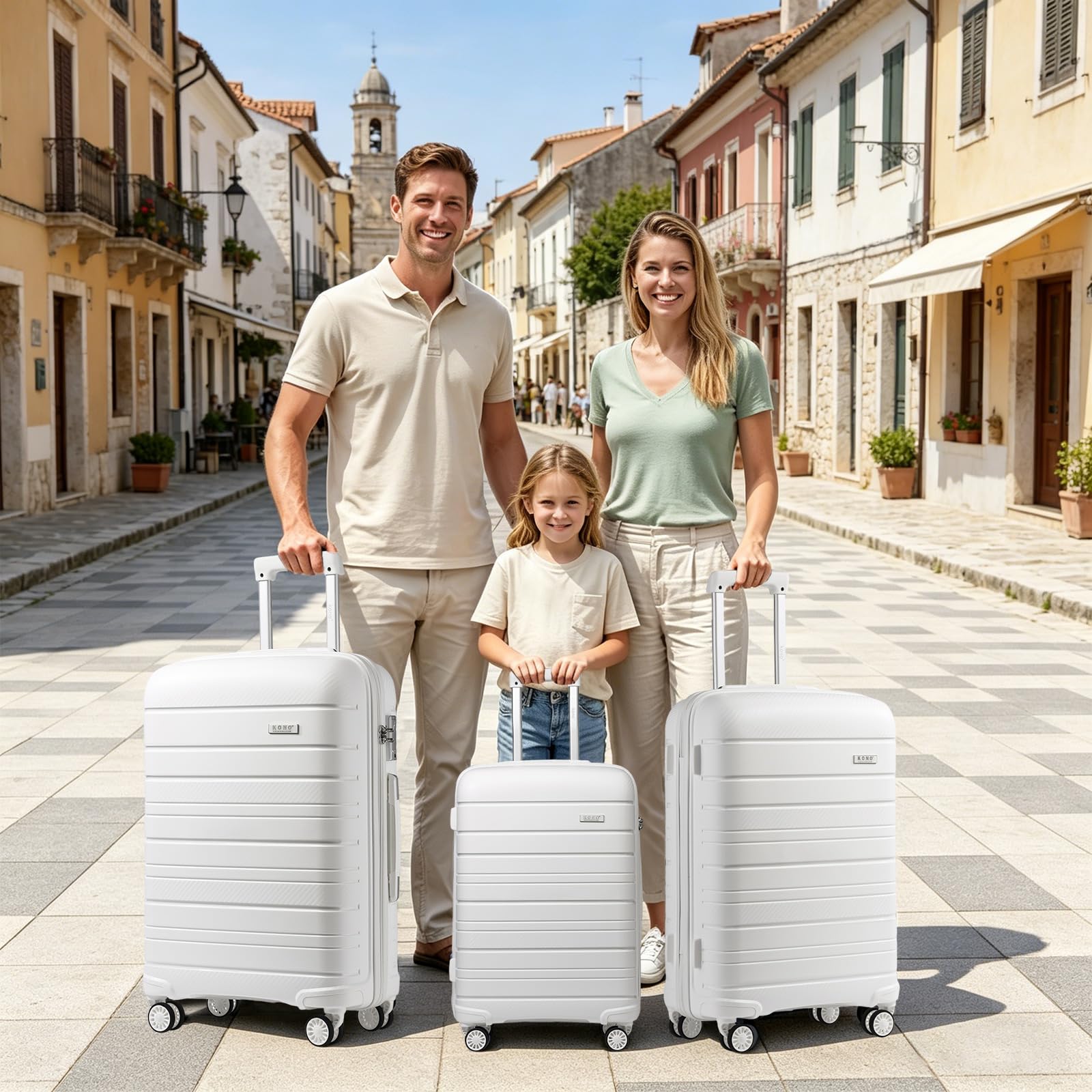 Kono Maletas de Viaje Grandes 23 Kilos, de PP Ligera y Resistente, Maleta Grande 28 Pulgadas con Textura Brillo/Mate, Elegante y Moderna, Cremalleras, Candado TSA y Ruedas TPE (Blanco)